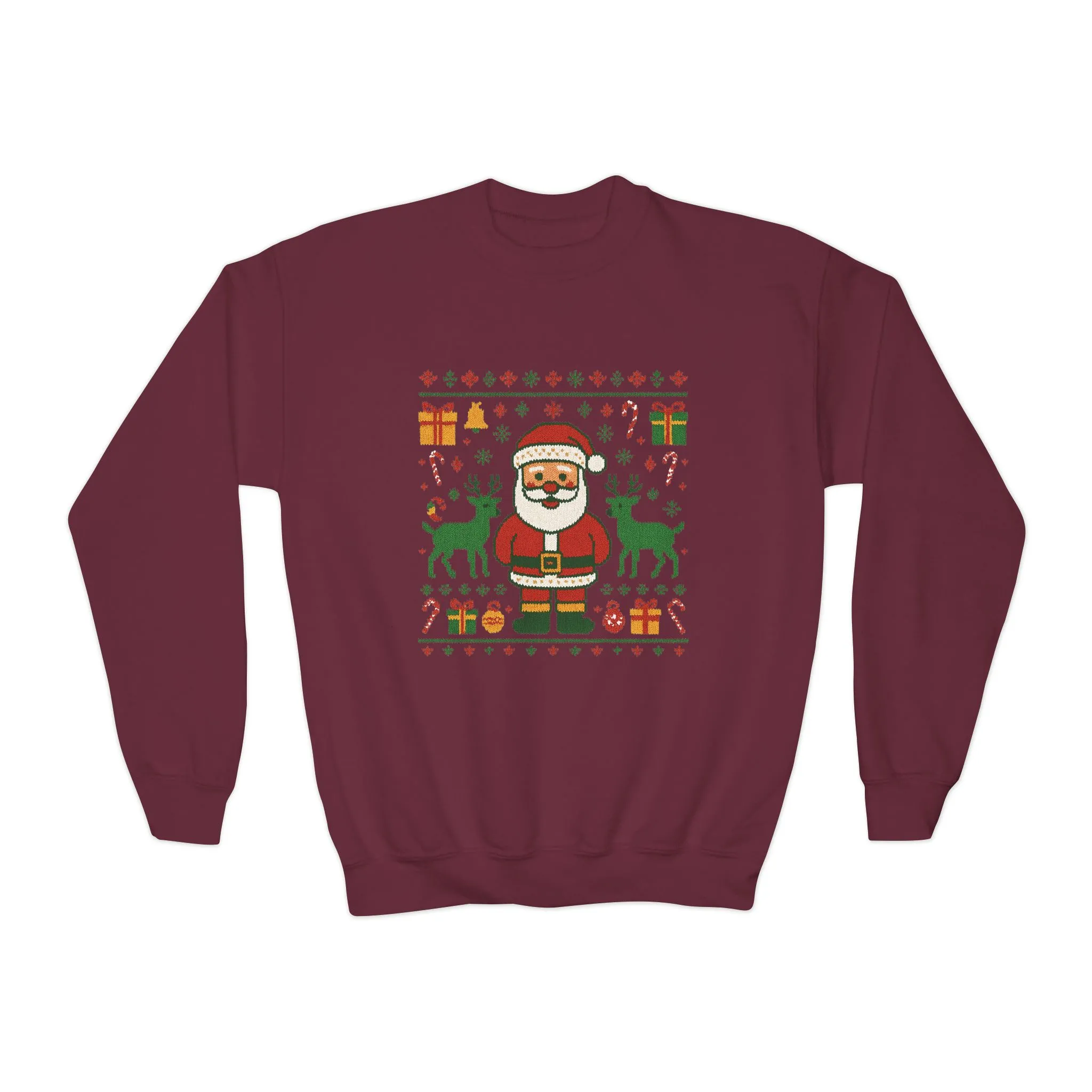Kids Santa Christmas Shirt, Cute Knit Pattern Holiday Sweatshirt, Youth Crewneck Sweatshirt - Image 10