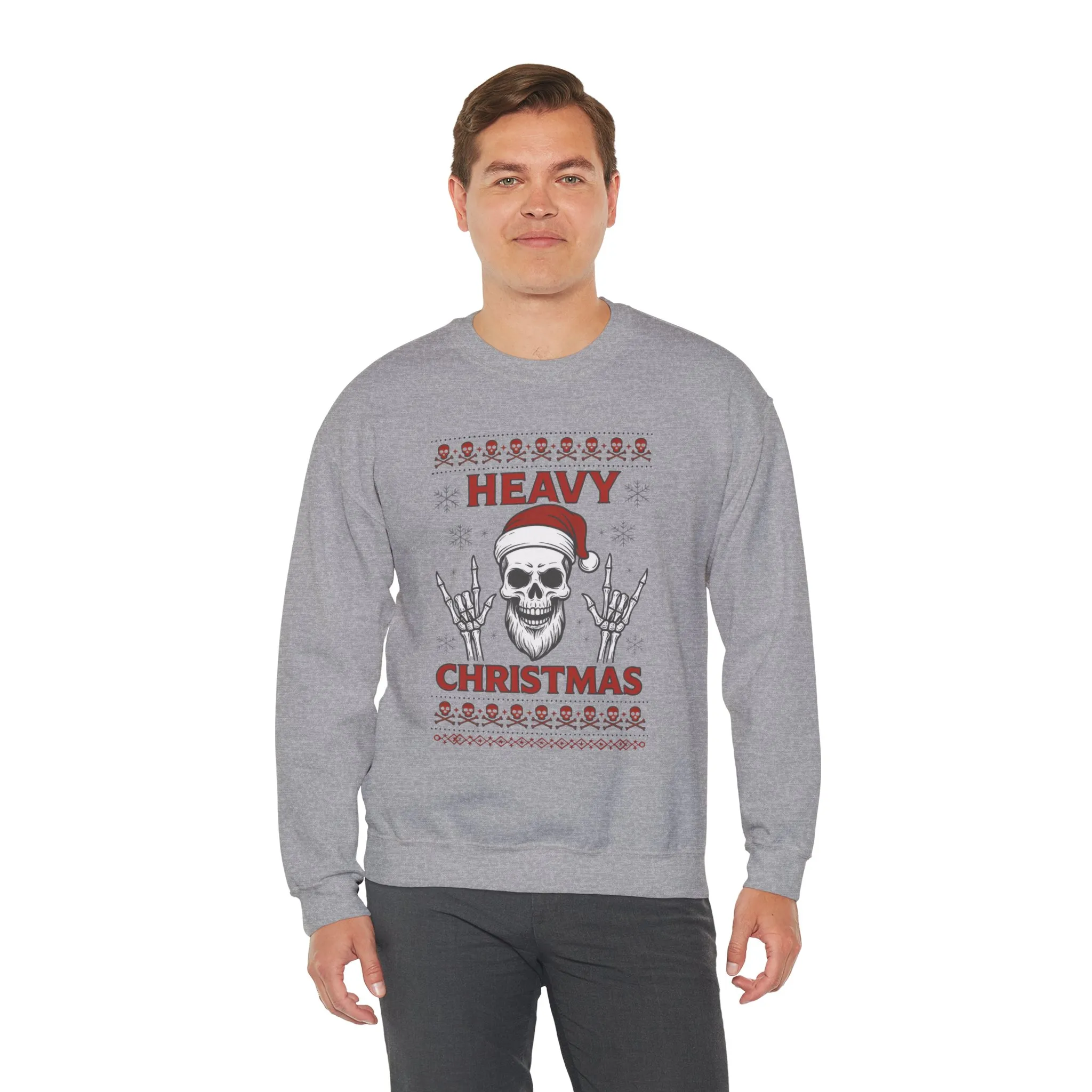 Heavy Christmas Men's Sweatshirt, Metal Santa Skull Holiday Pullover for Men - Image 9