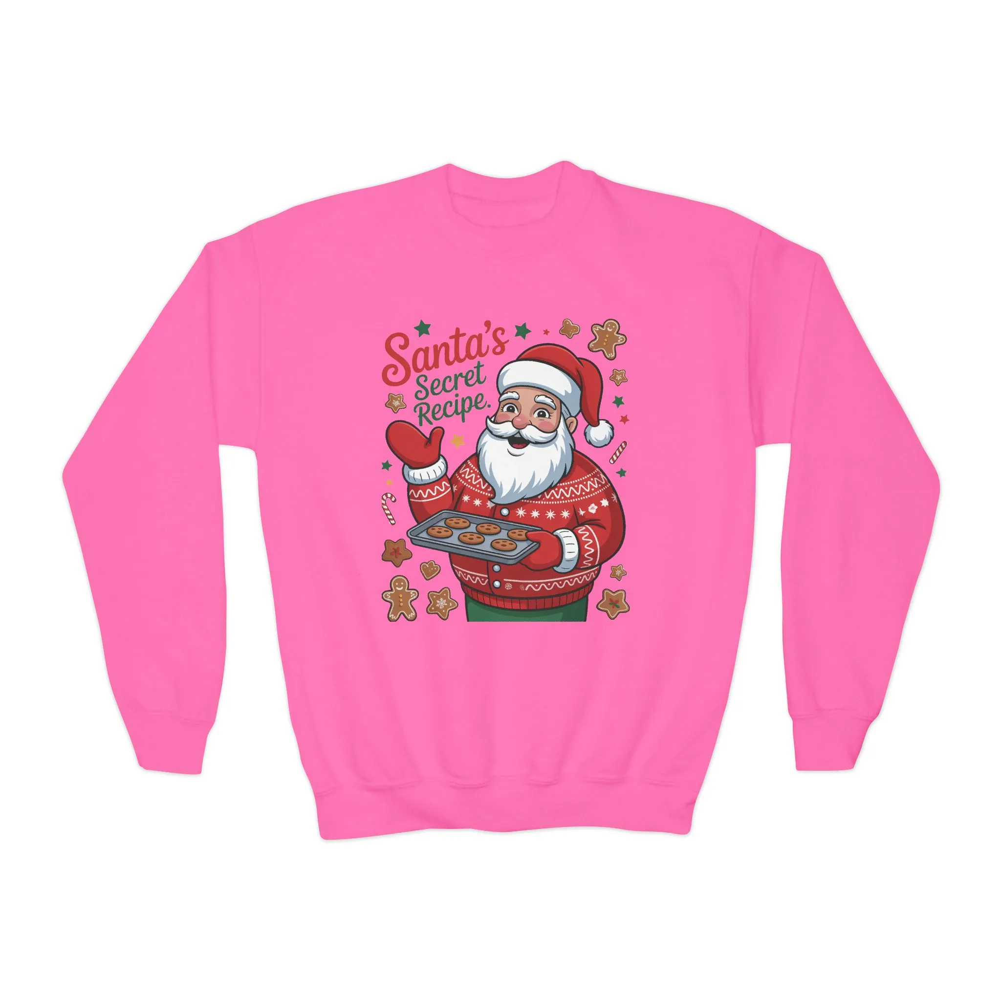 Kids Santa's Secret Recipe Christmas Sweatshirt, Cute Holiday Baking Jumper, Gingerbread Cookie Santa Sweater for Girls - Image 16