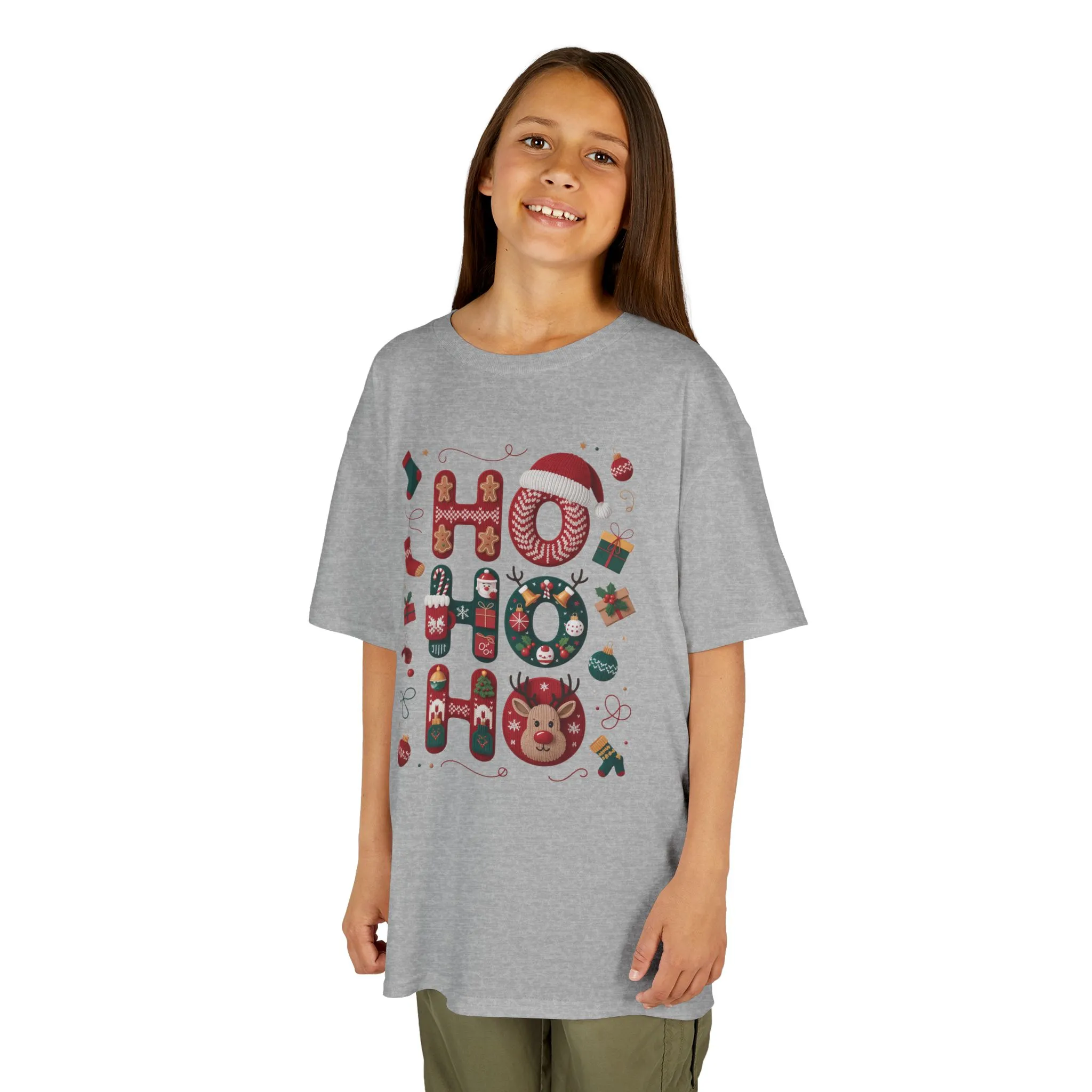 Ho Ho Ho Kids Christmas T-Shirt, Cute Girls Holiday Outfit, Reindeer, Gingerbread - Santa Hat Design, Cozy Winter Top - Image 6