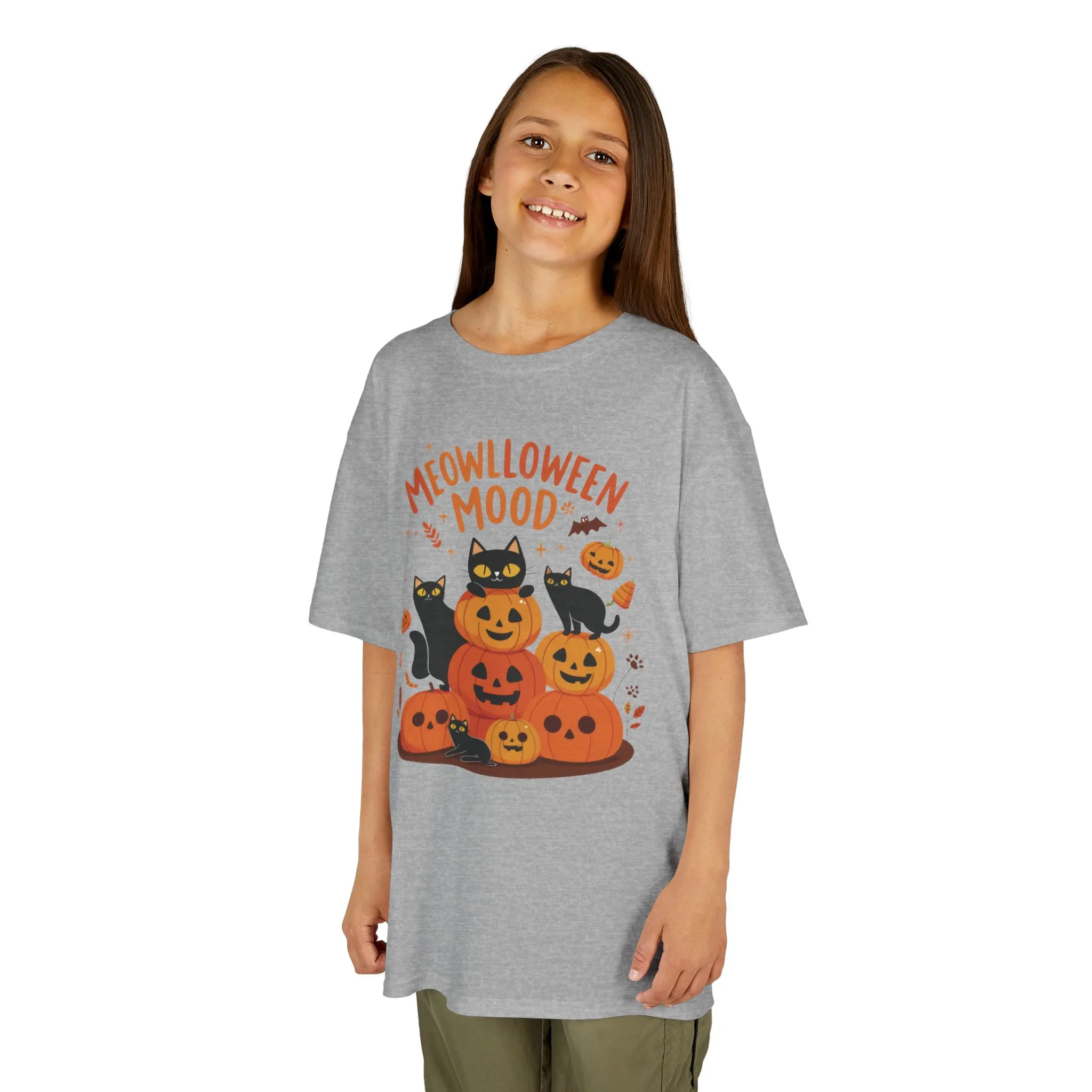 Meowlloween Mood Kids Shirt, Cute Black Cat Halloween T-Shirt for Girls and Boys, Funny Pumpkin Cat Tee, Cozy Fall Cat Lover Gift - Image 11