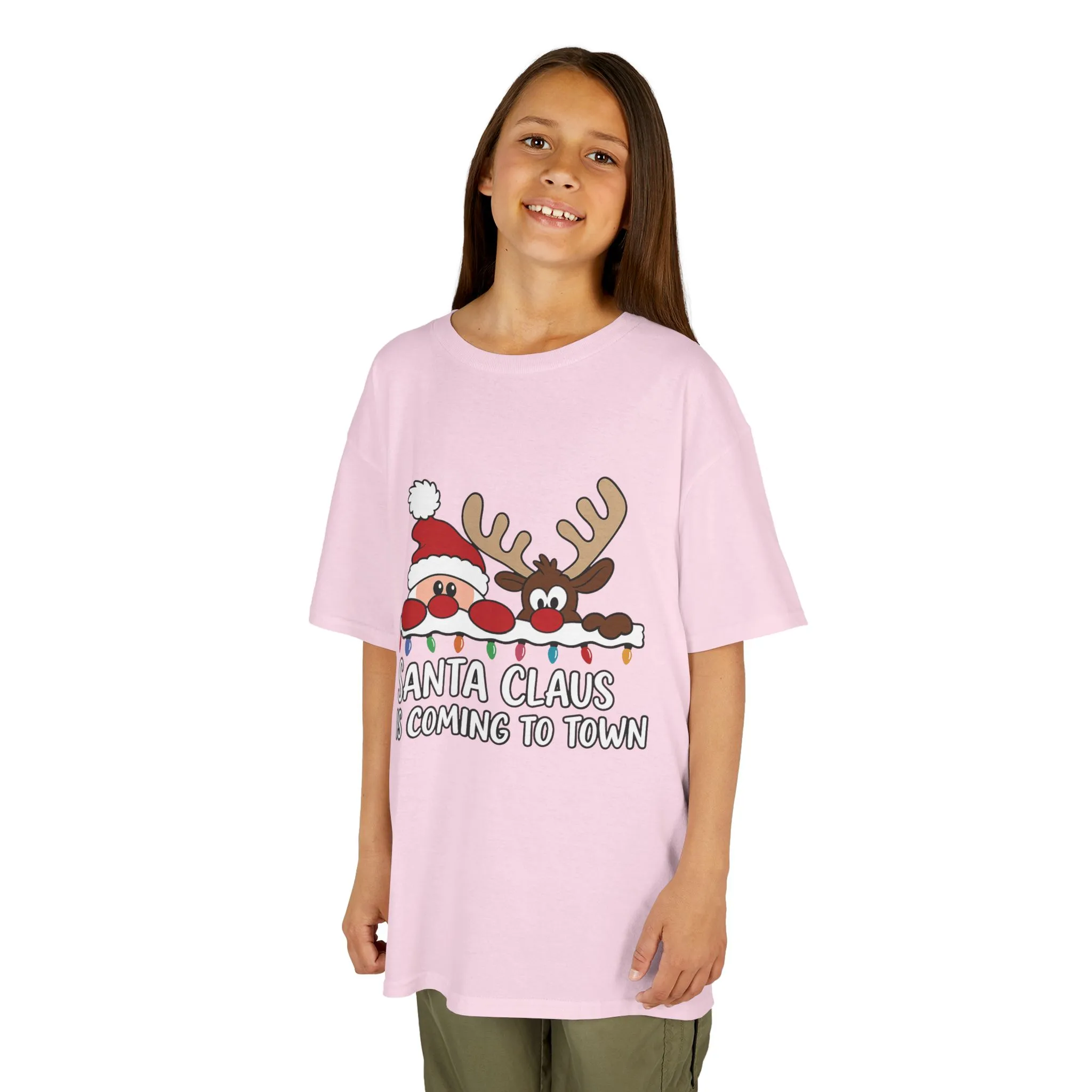 Santa Claus Is Coming to Town Kids Christmas T-Shirt, Cute Reindeer - Santa Holiday Tee - Image 16