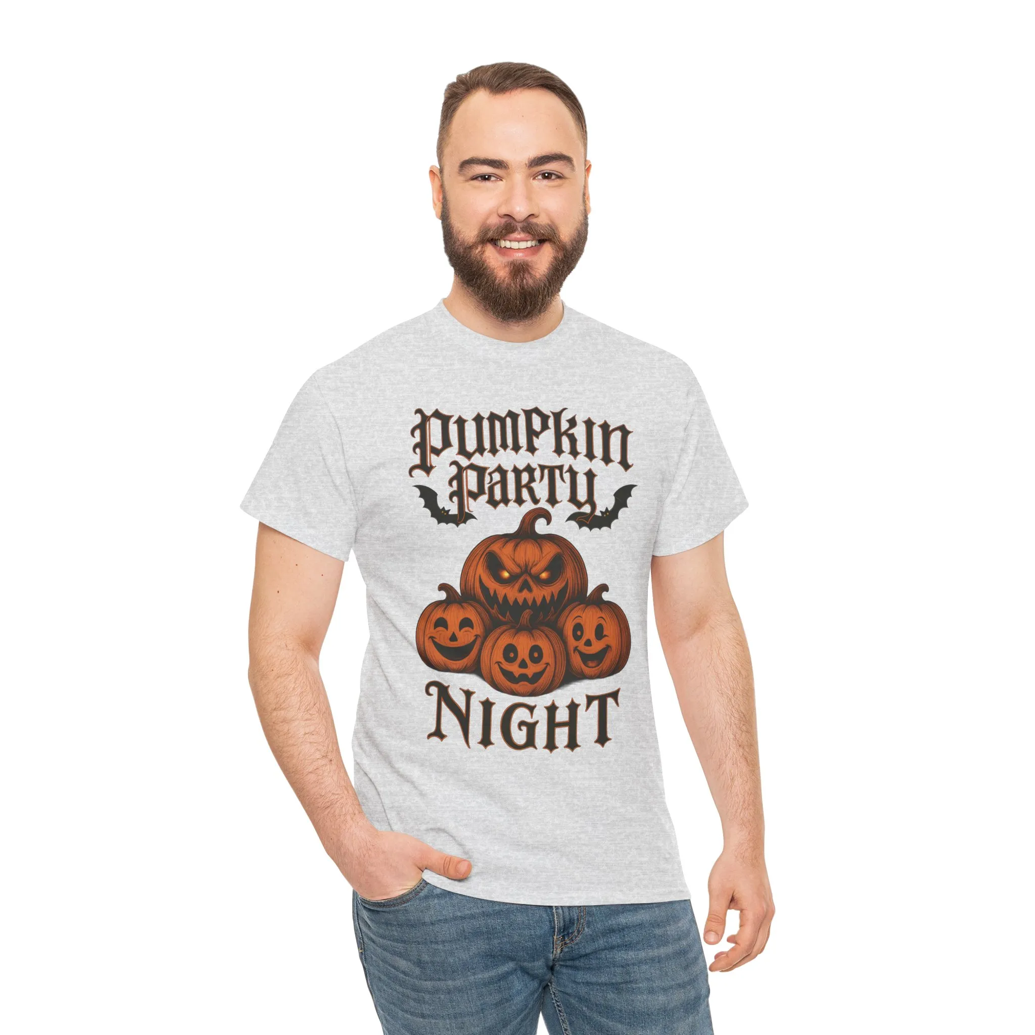 Pumpkin Party Night Men's Halloween T-Shirt, Scary Jack-O-Lantern Pumpkin Graphic Tee for Him - Image 5
