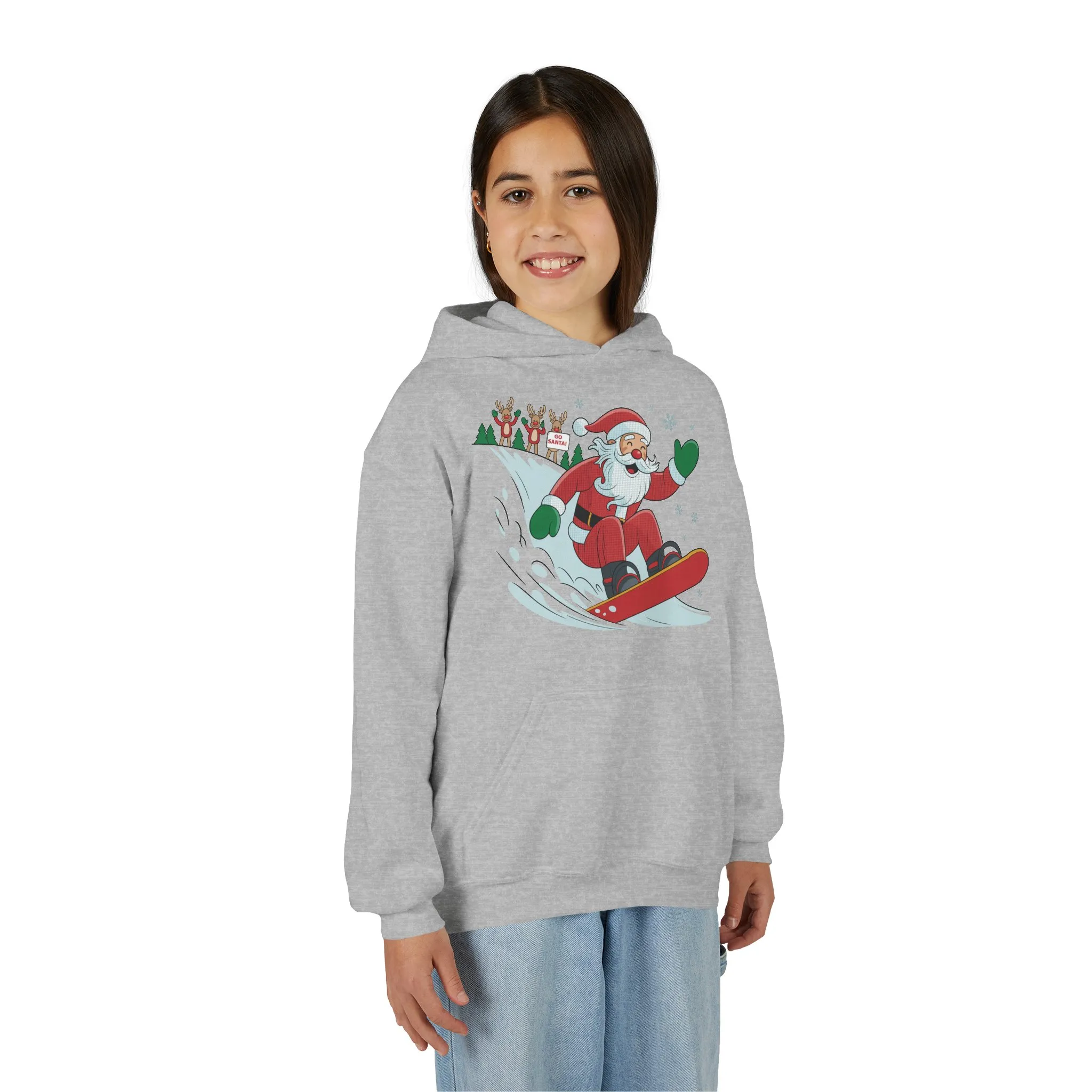 Go Santa Snowboarding Christmas Hoodie, Funny Santa - Reindeer Holiday Hoodie for Kids, Cute Winter Sports Christmas Sweatshirt - Image 12