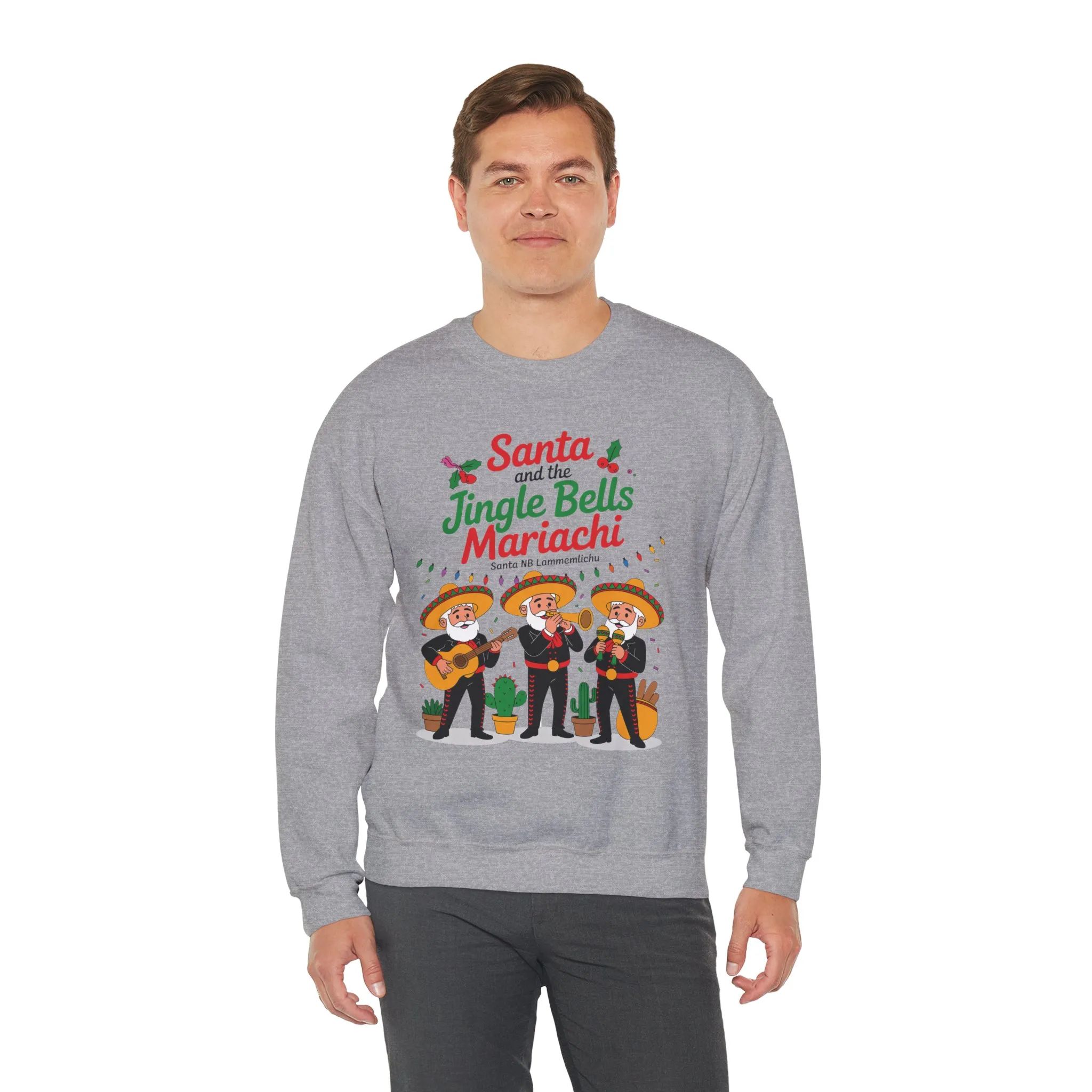Santa and the Jingle Bells Mariachi Sweatshirt, Funny Mexican Christmas Jumper, Latin Holiday Fiesta Pullover - Image 9