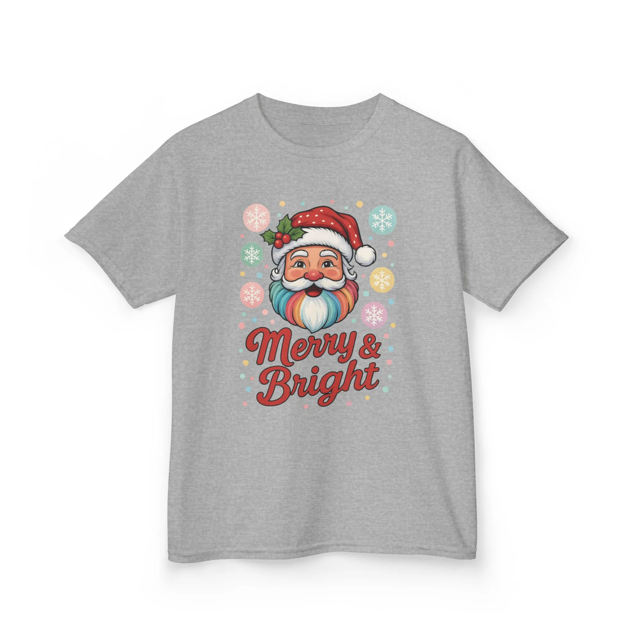 Kids Merry - Bright Santa Christmas T-Shirt, Cute Pastel Holiday Tee, Colorful Santa Shirt for Girls - Image 2