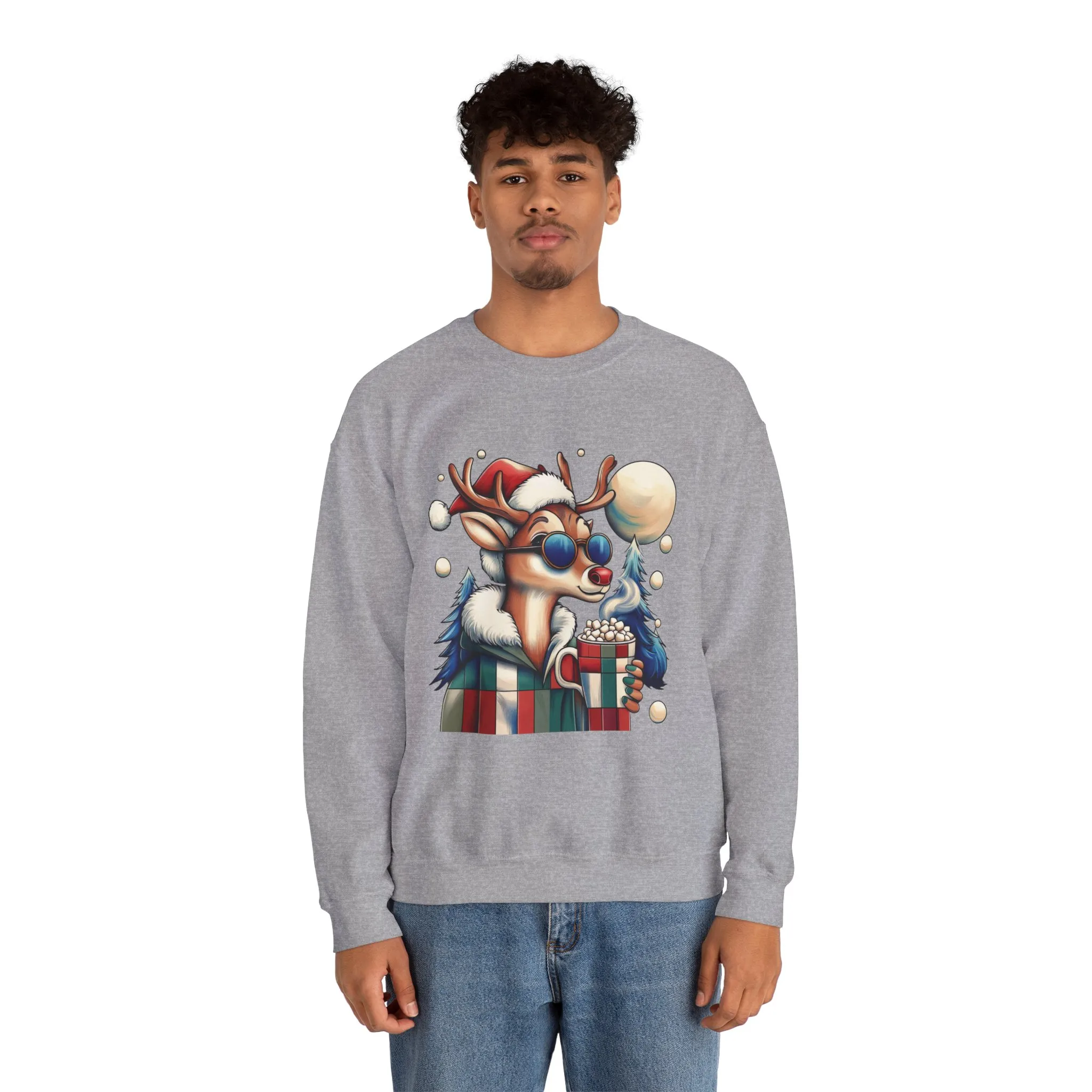 Cool Reindeer Christmas Sweatshirt, Funny Holiday Pullover for Men, Men's Heavy Blend™ Crewneck Sweatshirt - Image 11