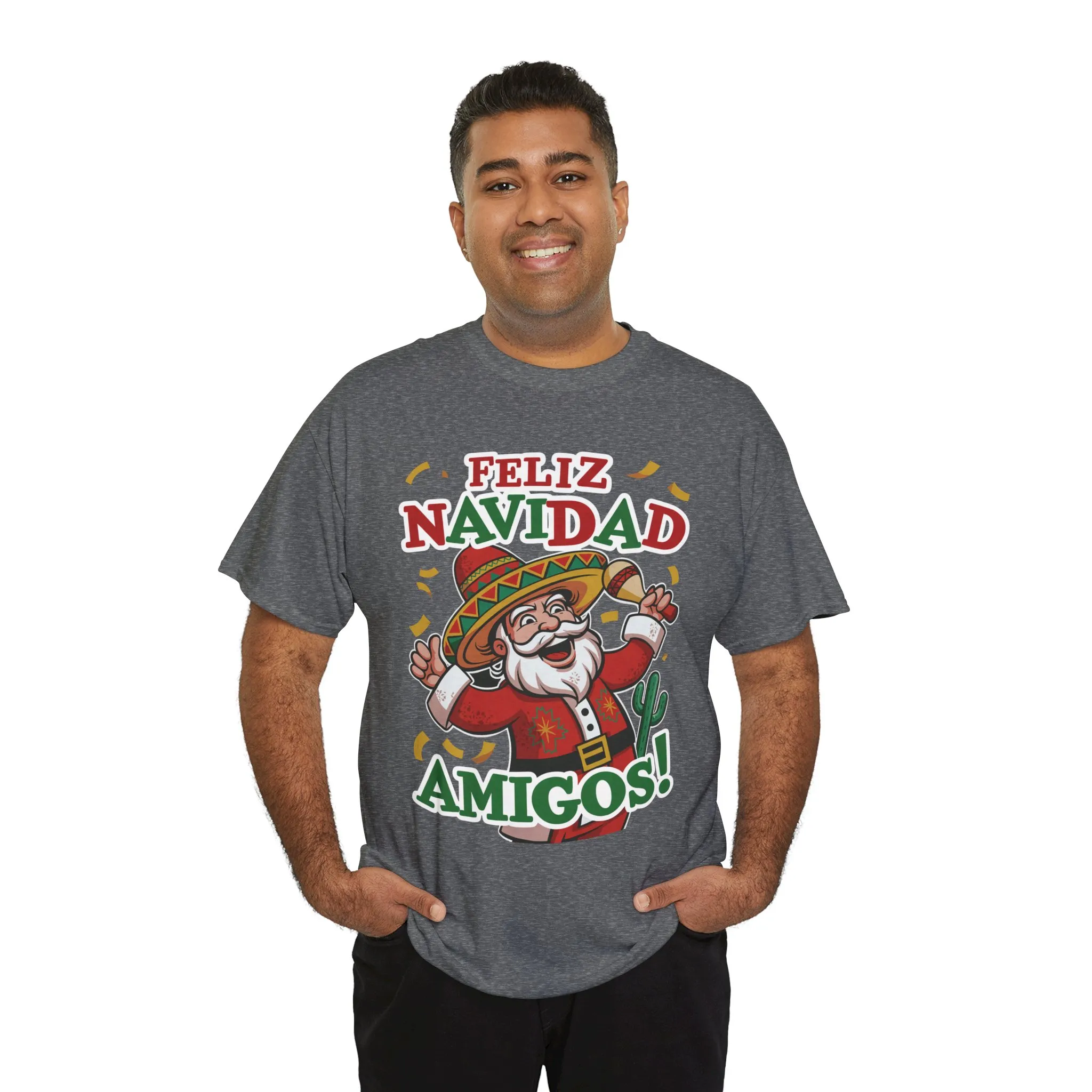 Feliz Navidad Amigos! Funny Mexican Santa Christmas T-Shirt, Latin Holiday Tee, Sombrero Santa Fiesta Shirt - Image 3