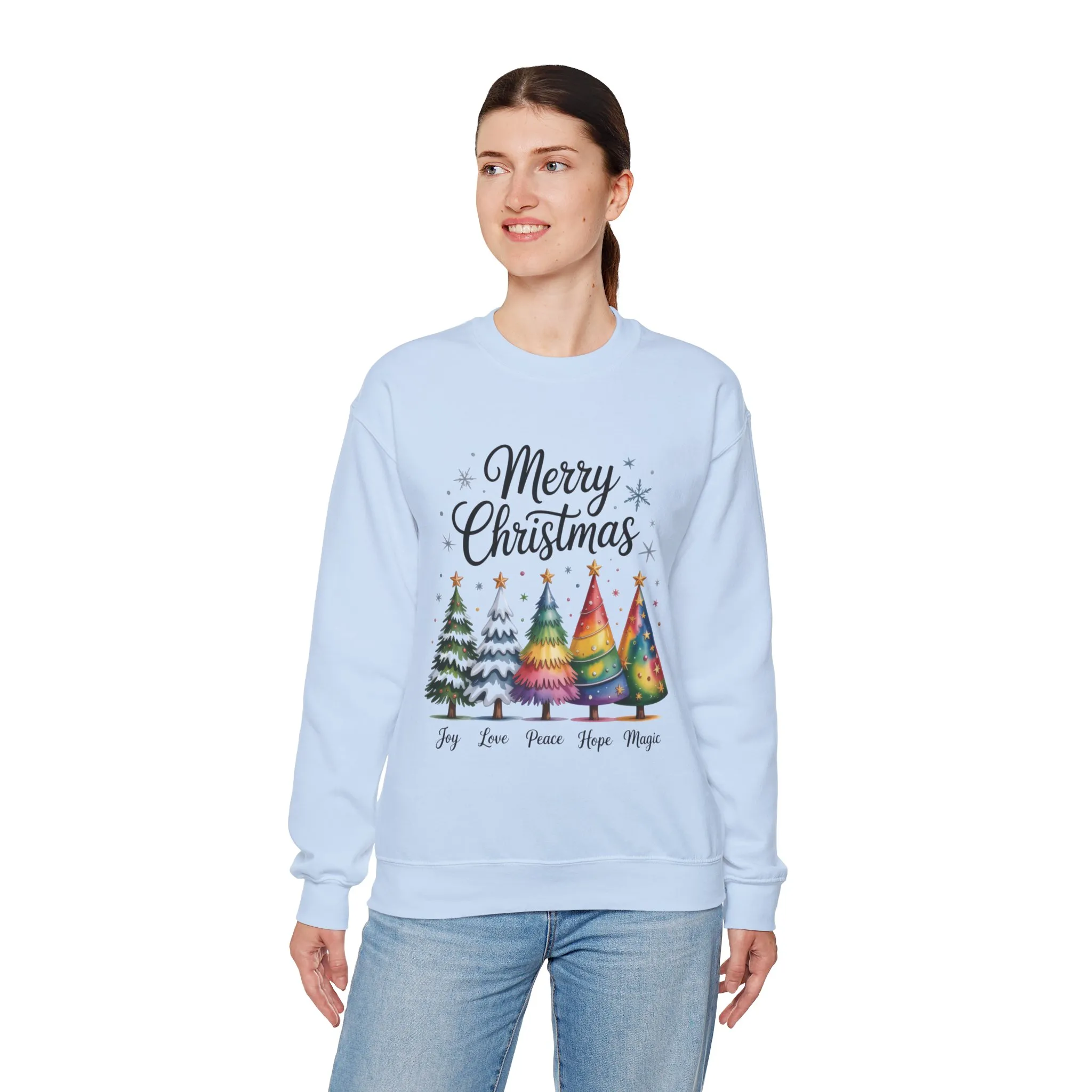 Merry Christmas Women's Sweatshirt, Joy Love Peace Hope Magic Pullover, Women's Heavy Blend™ Crewneck Sweatshirt - Image 3