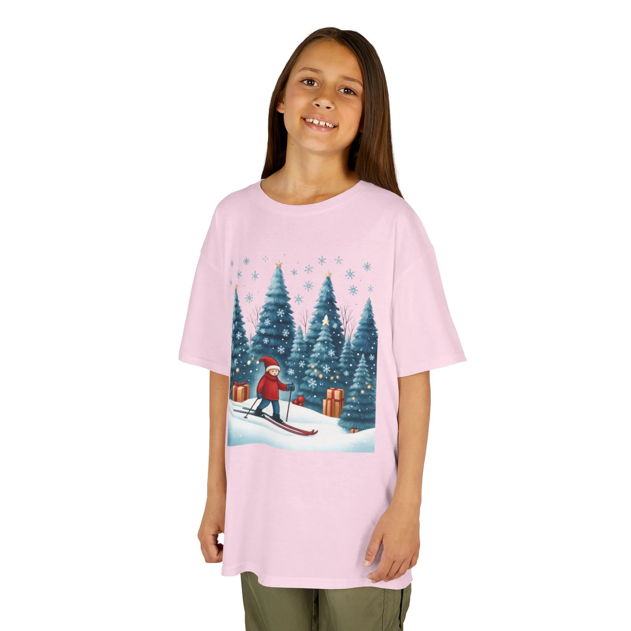 Kids Christmas Skiing T-Shirt, Cute Winter Holiday Graphic Tee, Kids Heavy Cotton™ Tee - Image 18