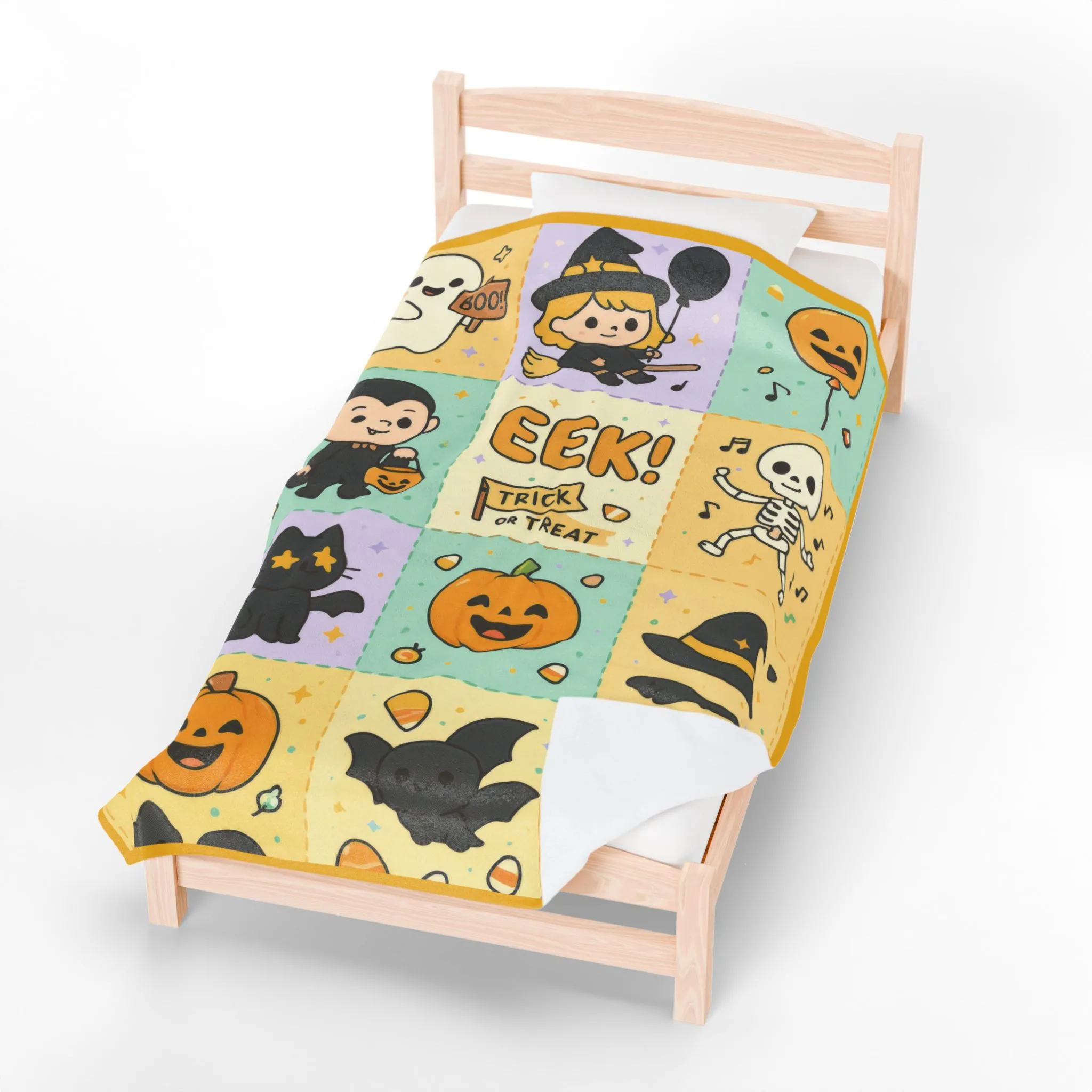 Cute Halloween Blanket for Kids, Pastel Ghosts, Pumpkins Bats, Soft Velveteen Plush Throw Blanket - Image 5