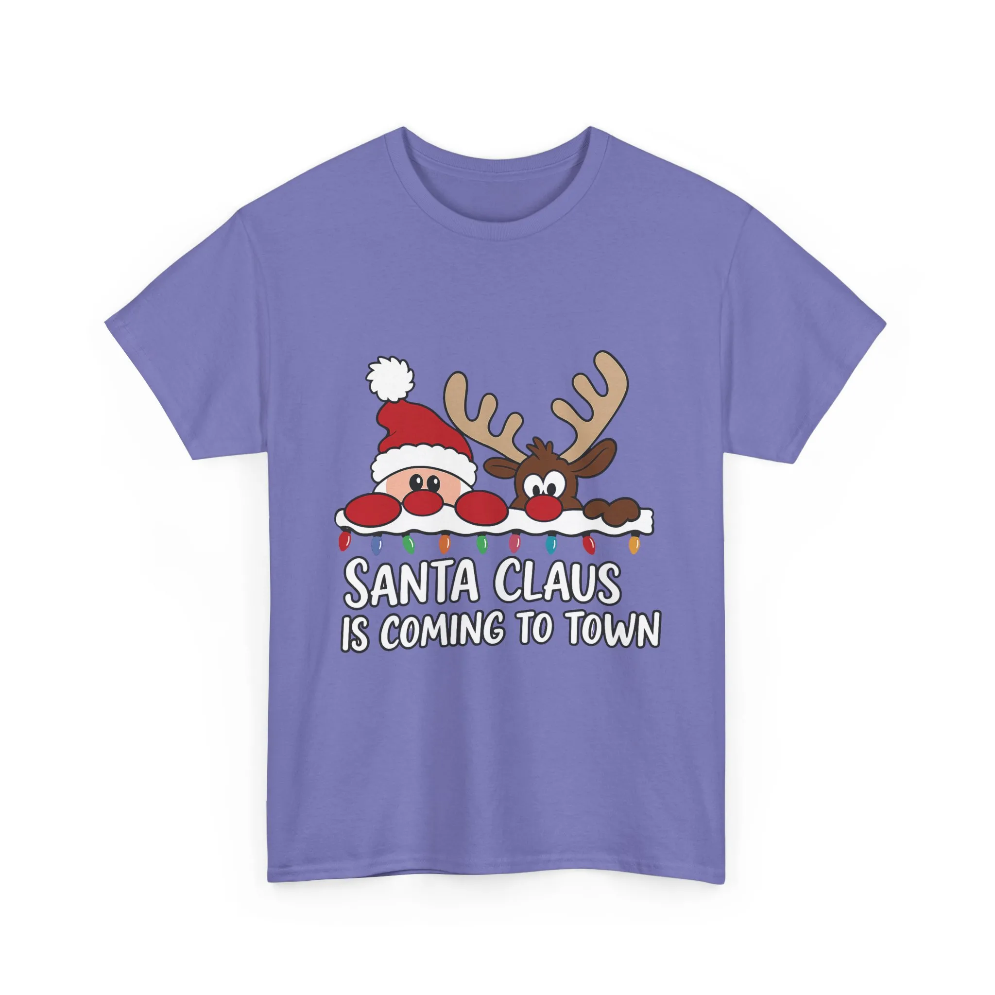 Santa Claus Is Coming to Town Women's Christmas T-Shirt, Cute Santa - Reindeer Holiday Tee - Image 2