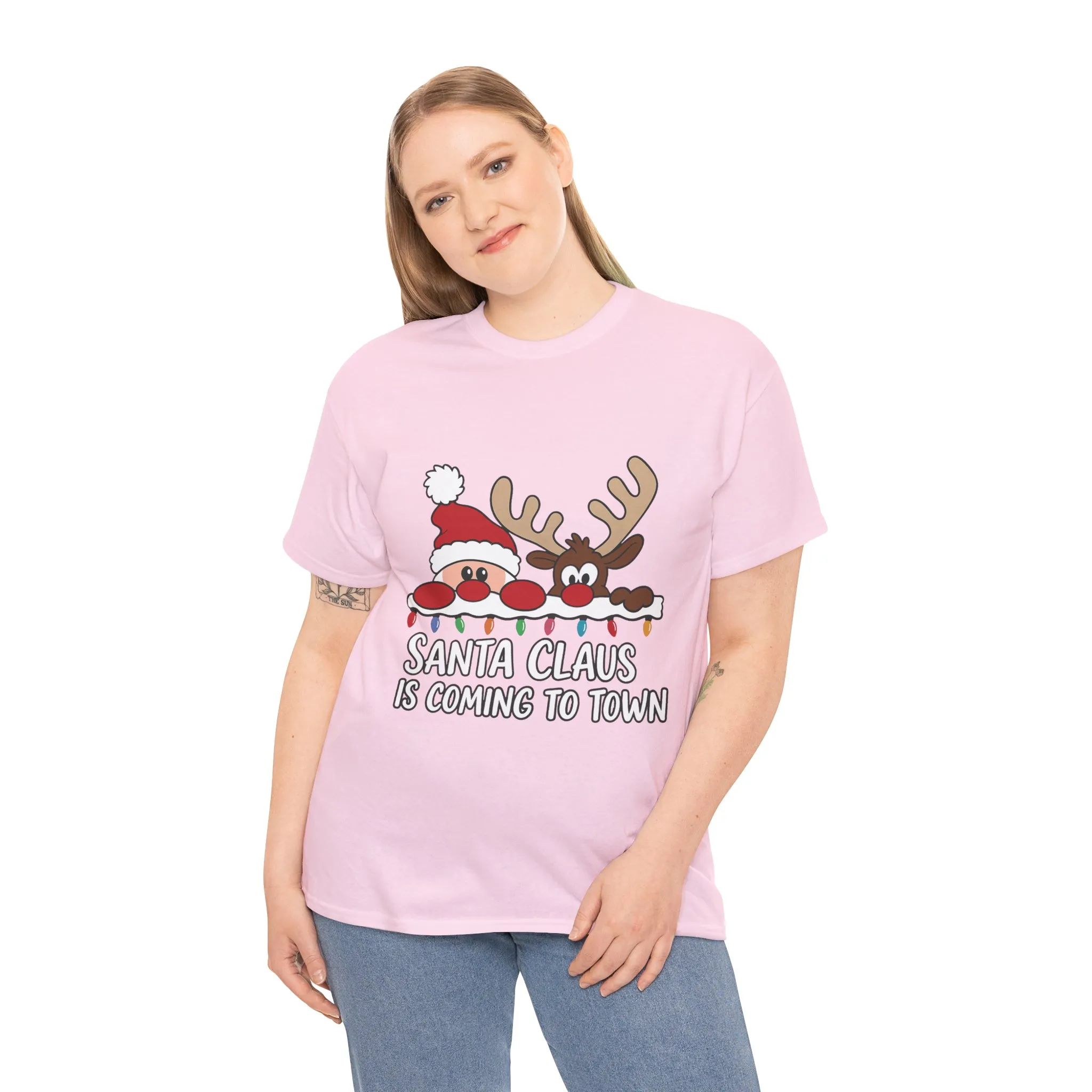 Santa Claus Is Coming to Town Women's Christmas T-Shirt, Cute Santa - Reindeer Holiday Tee - Image 24