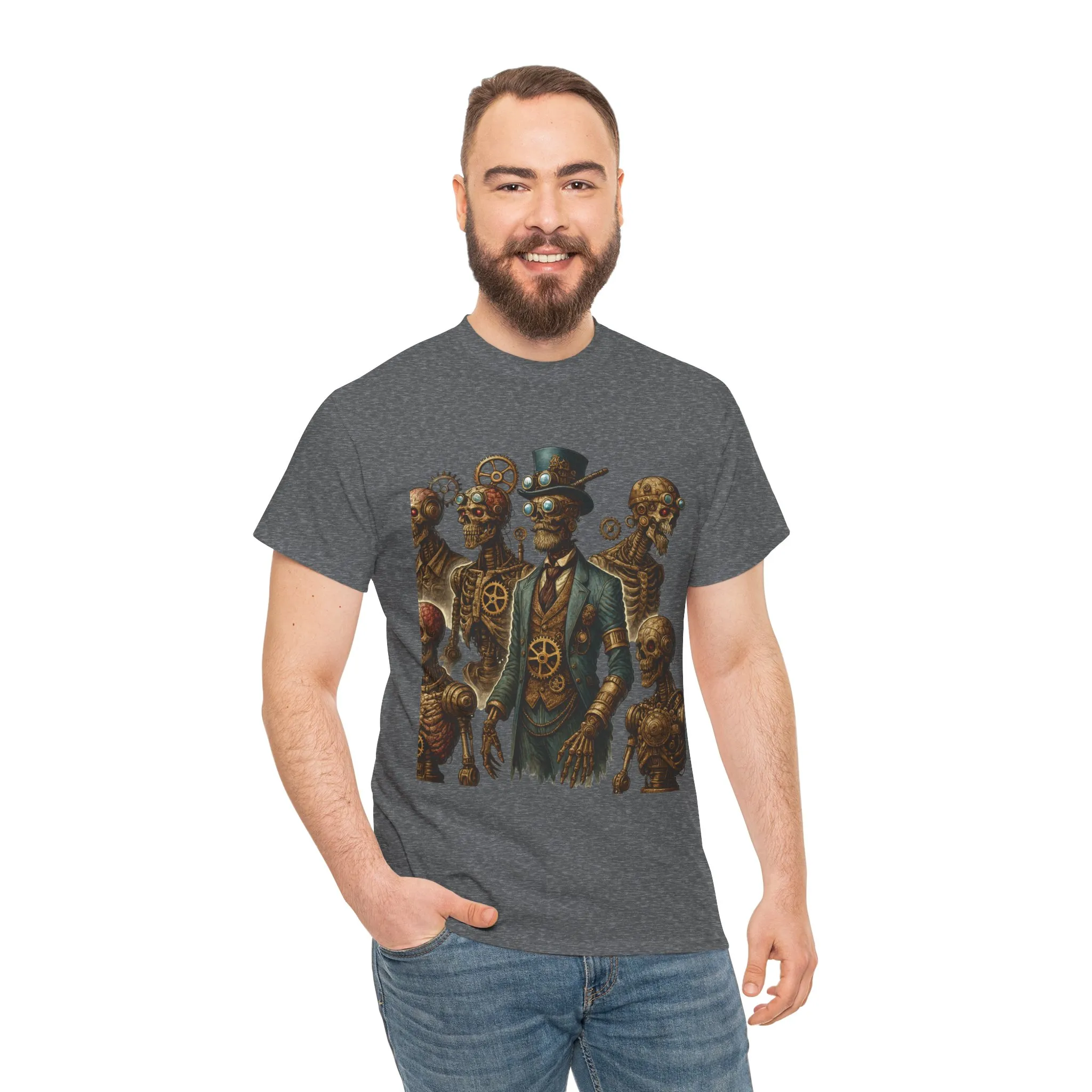 Steampunk Skeleton Gentleman T-Shirt, Vintage Mechanical Robot Skull Design, Gothic Industrial Cyberpunk Tee for Men - Image 20