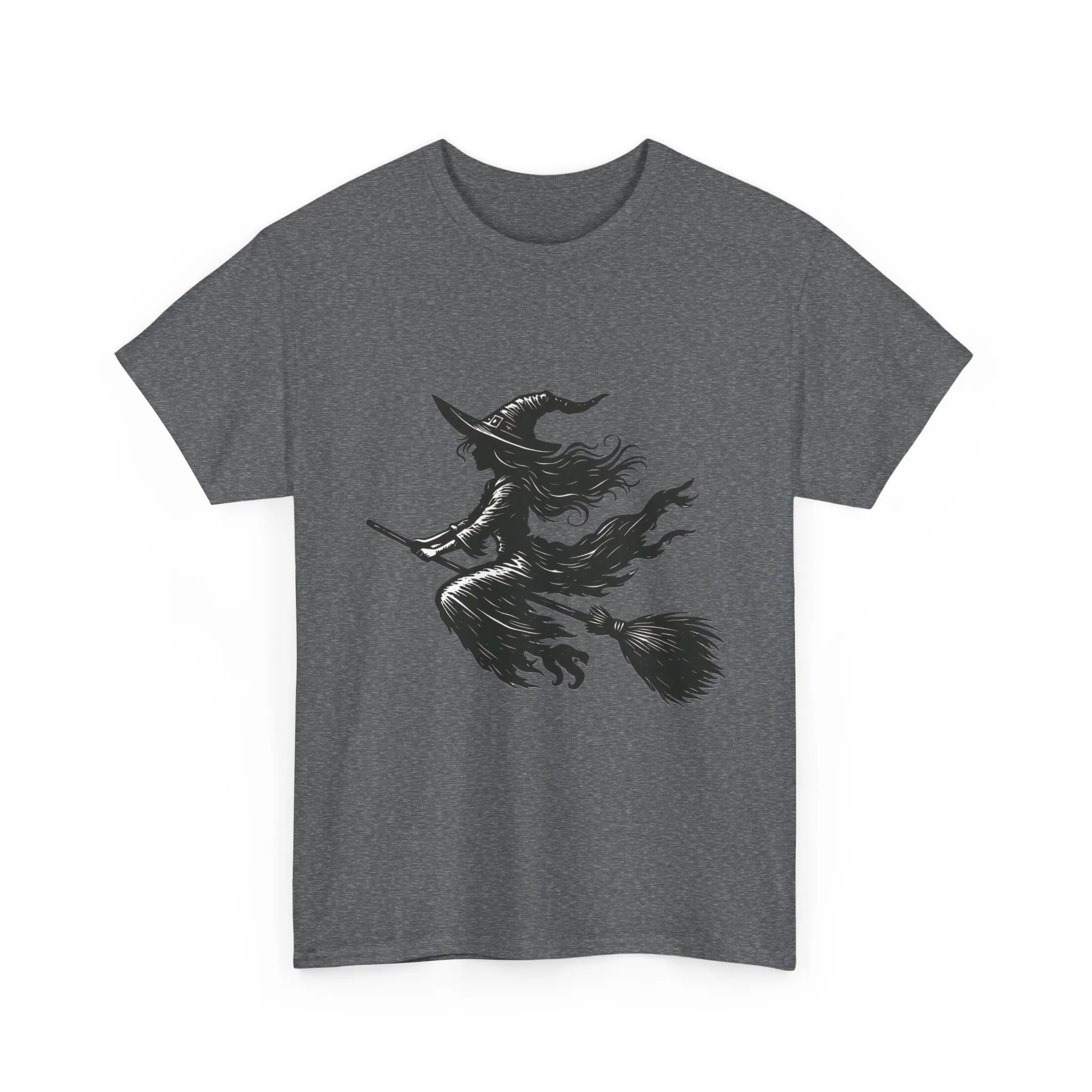 Flying Witch Silhouette Halloween T-Shirt for Women, Vintage Witch on Broom Tee, Spooky Gothic Fall Shirt, Minimal Black Witch Top - Image 13