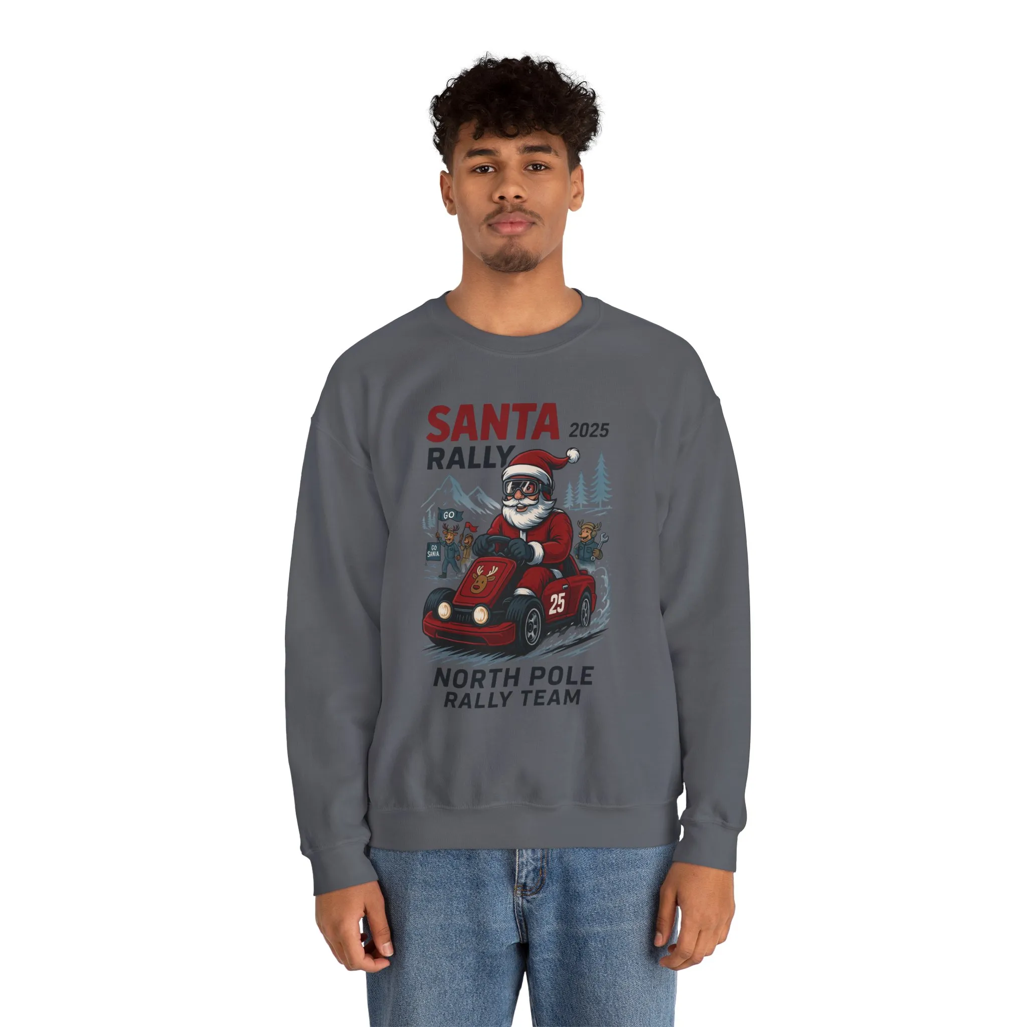 Santa Rally 2025 Christmas Men's Sweatshirt, Funny Santa Racing Sweatshirt for Men, North Pole Rally Team Holiday Jumper - Image 11
