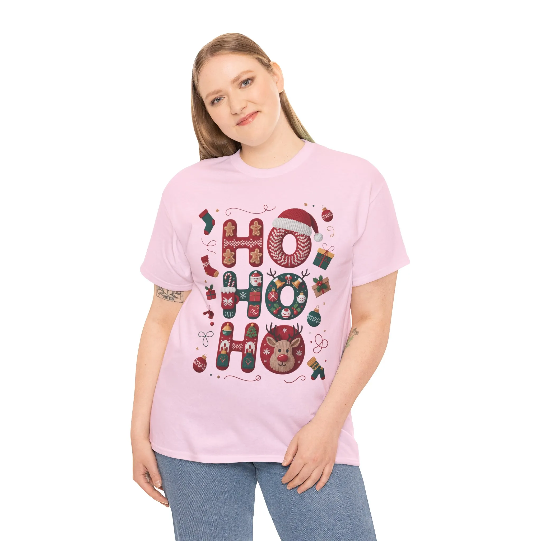 Ho Ho Ho Women's Christmas T-Shirt - Sweatshirt, Cute Festive Holiday Top, Gingerbread, Reindeer - Santa Hat Design, Cozy Christmas Fashion - Image 30
