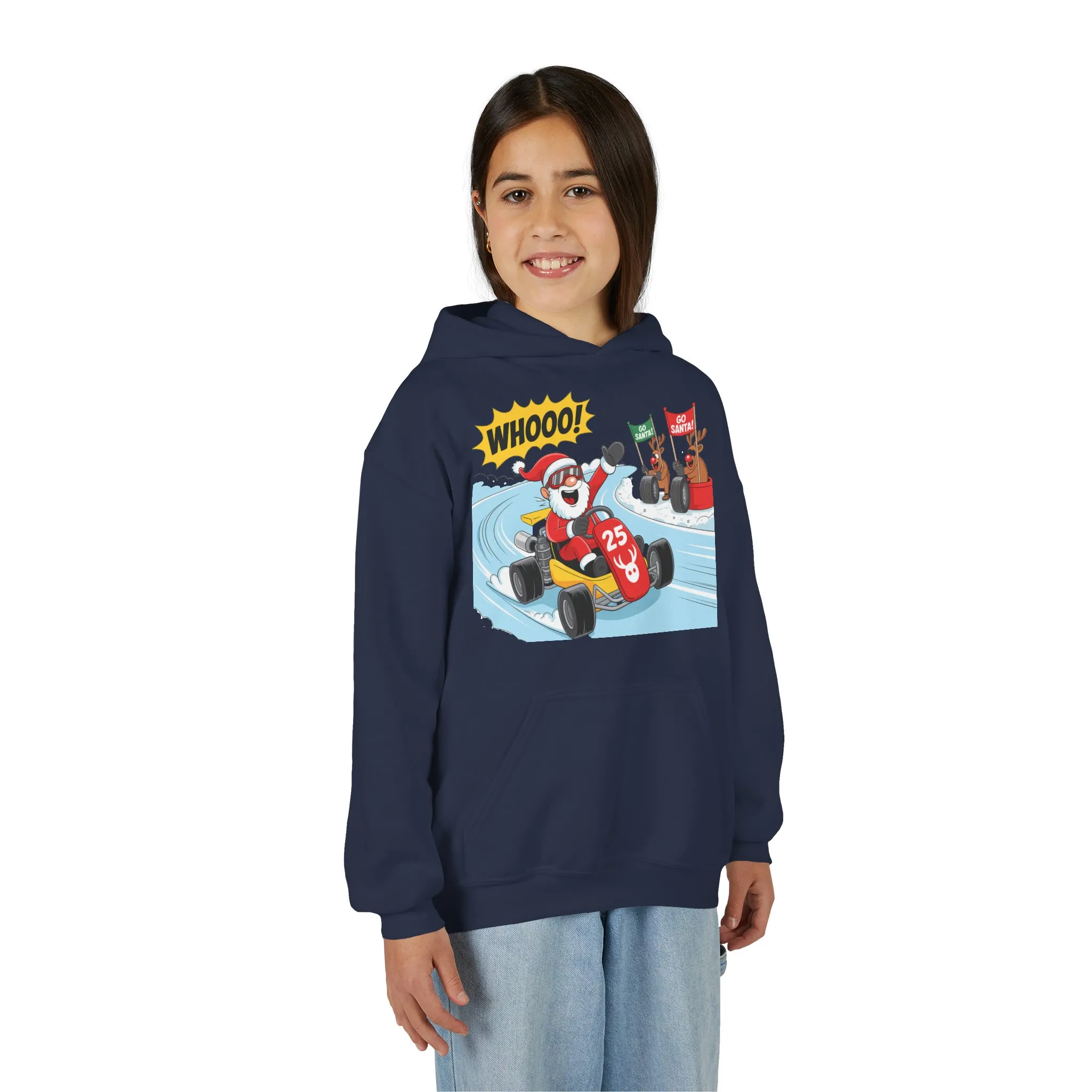 Go Santa Kart Racing Christmas Hoodie, Funny Santa - Reindeer Holiday Sweatshirt for Kids, Cute Christmas Jumper Youth Gift - Image 4