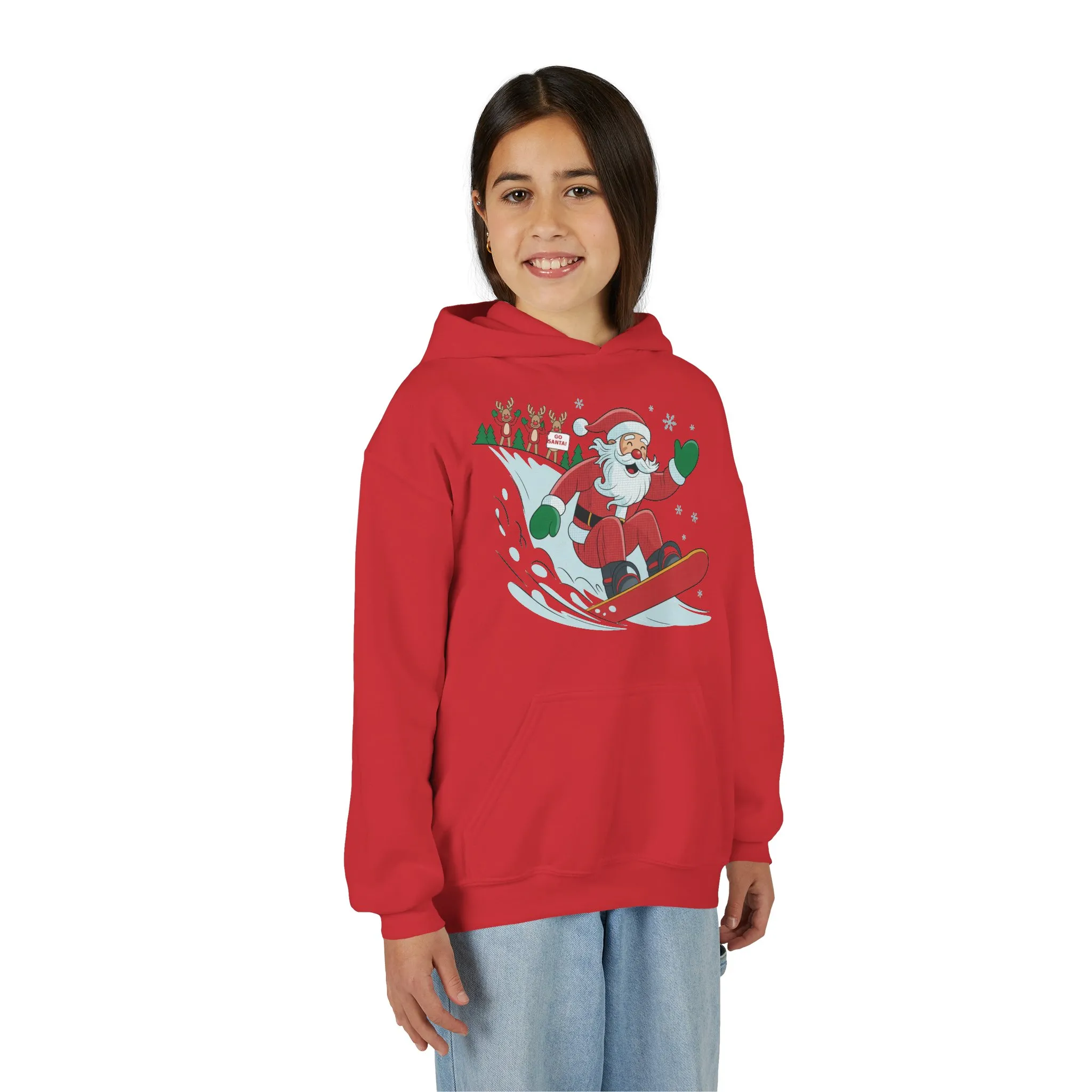 Go Santa Snowboarding Christmas Hoodie, Funny Santa - Reindeer Holiday Hoodie for Kids, Cute Winter Sports Christmas Sweatshirt - Image 36