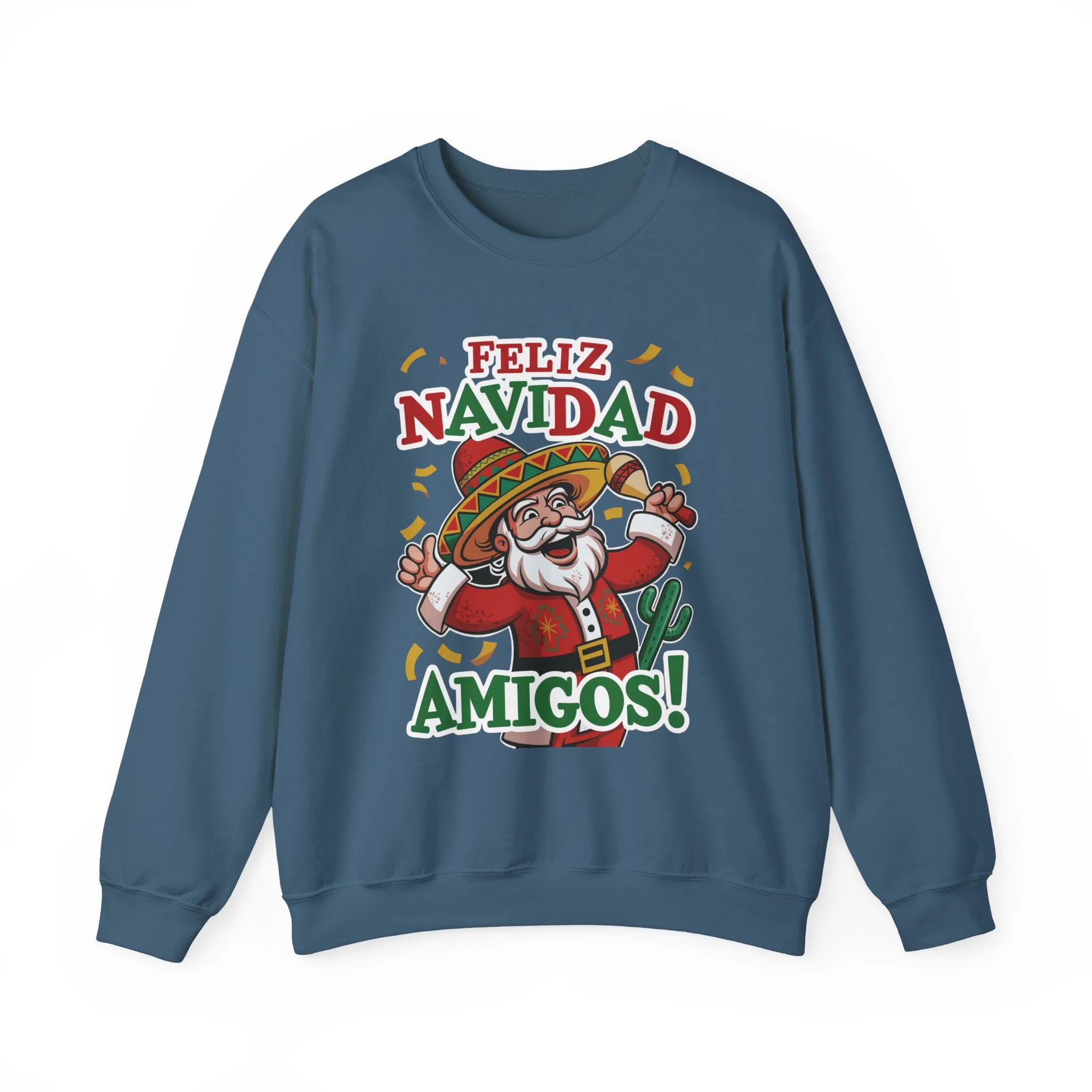Feliz Navidad Amigos Sweatshirt, Funny Mexican Santa Christmas Jumper, Latin Holiday Fiesta Pullover - Image 2