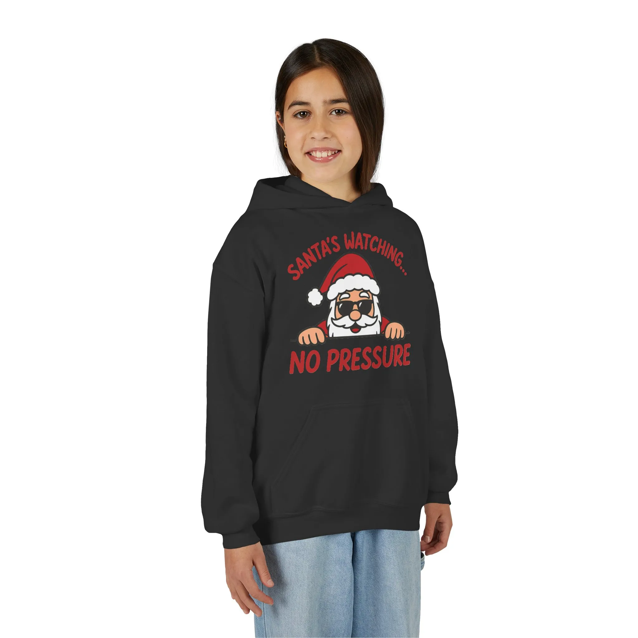 Santa's Watching No Pressure Kids Christmas Hoodie, Funny Holiday Sweatshirt for Youth - Image 9