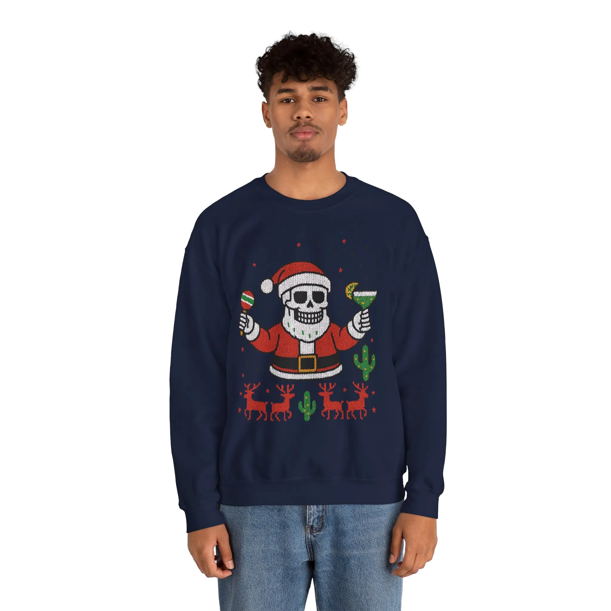 Skeleton Santa Ugly Christmas Sweatshirt for Men, Funny Margarita Holiday Jumper - Image 26