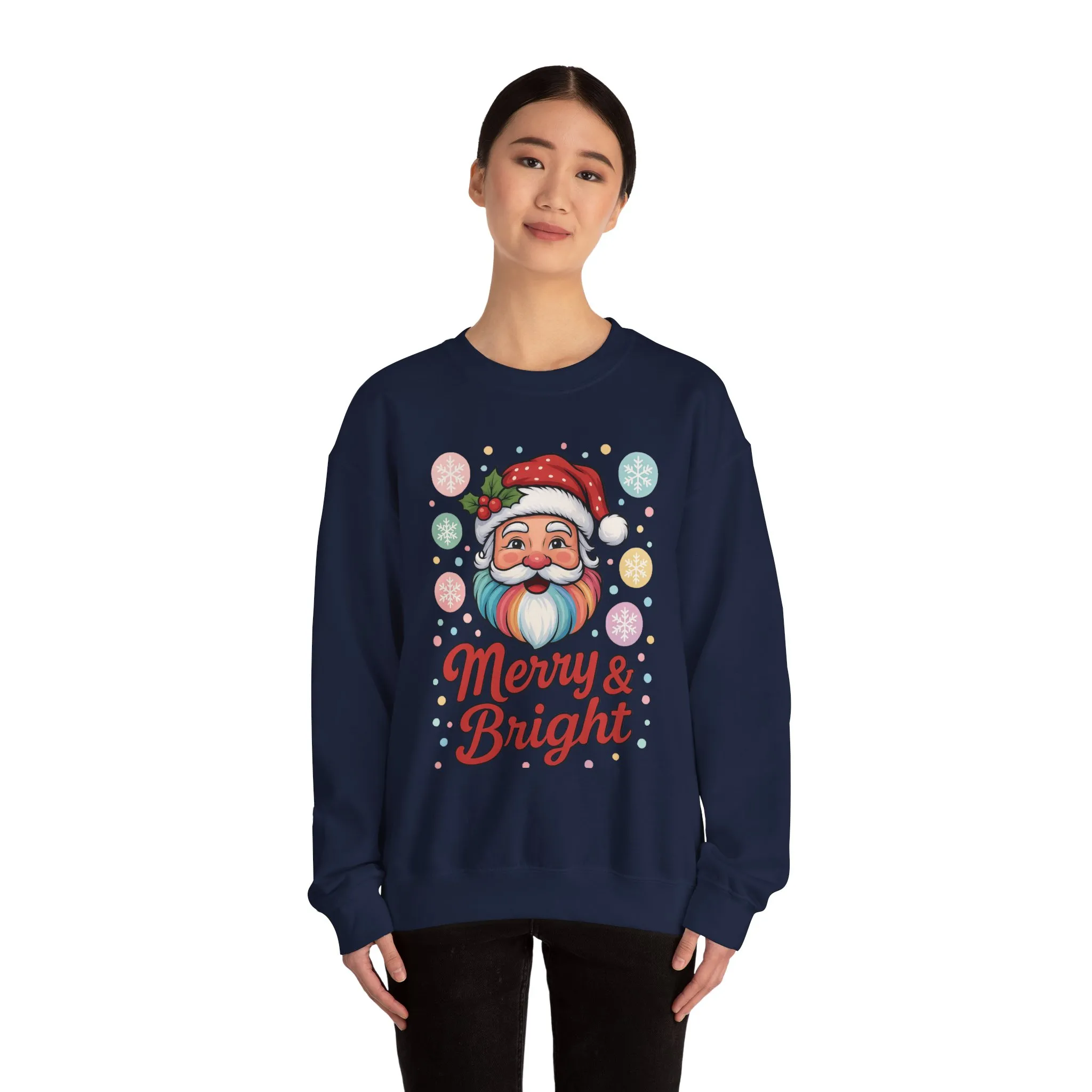 Merry - Bright Santa Christmas Sweatshirt, Retro Pastel Holiday Jumper, Cute Santa Sweater for Women - Image 20