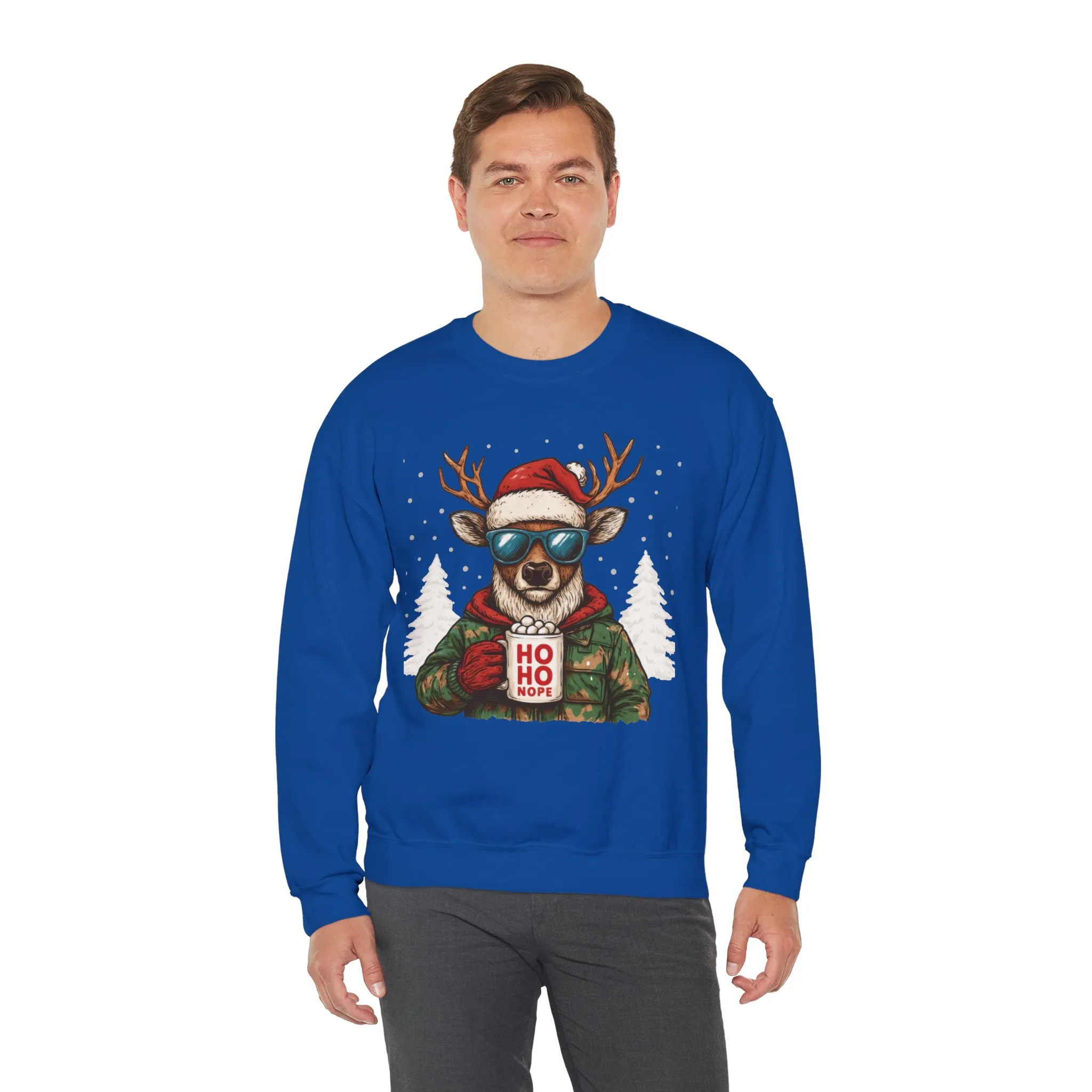 Men's HO HO NOPE Funny Christmas T-Shirt, Cool Reindeer Holiday Tee - Image 24