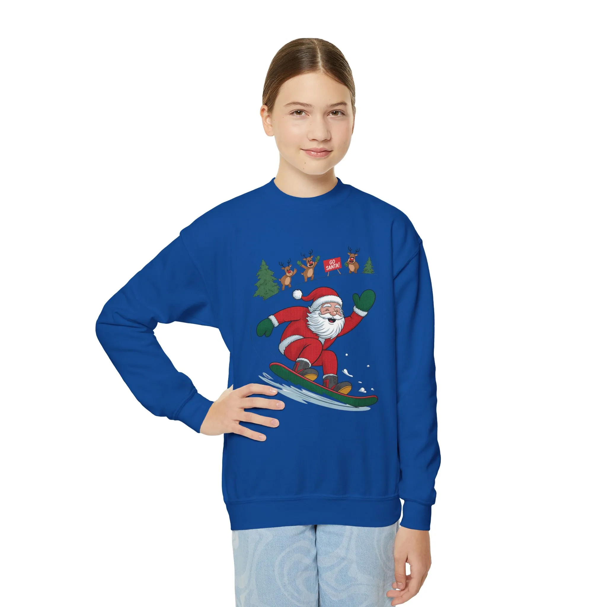 Go Santa Snowboarding Christmas Sweatshirt, Funny Santa - Reindeer Holiday Jumper for Kids, Cute Winter Sports Christmas Youth Sweatshirt - Image 12