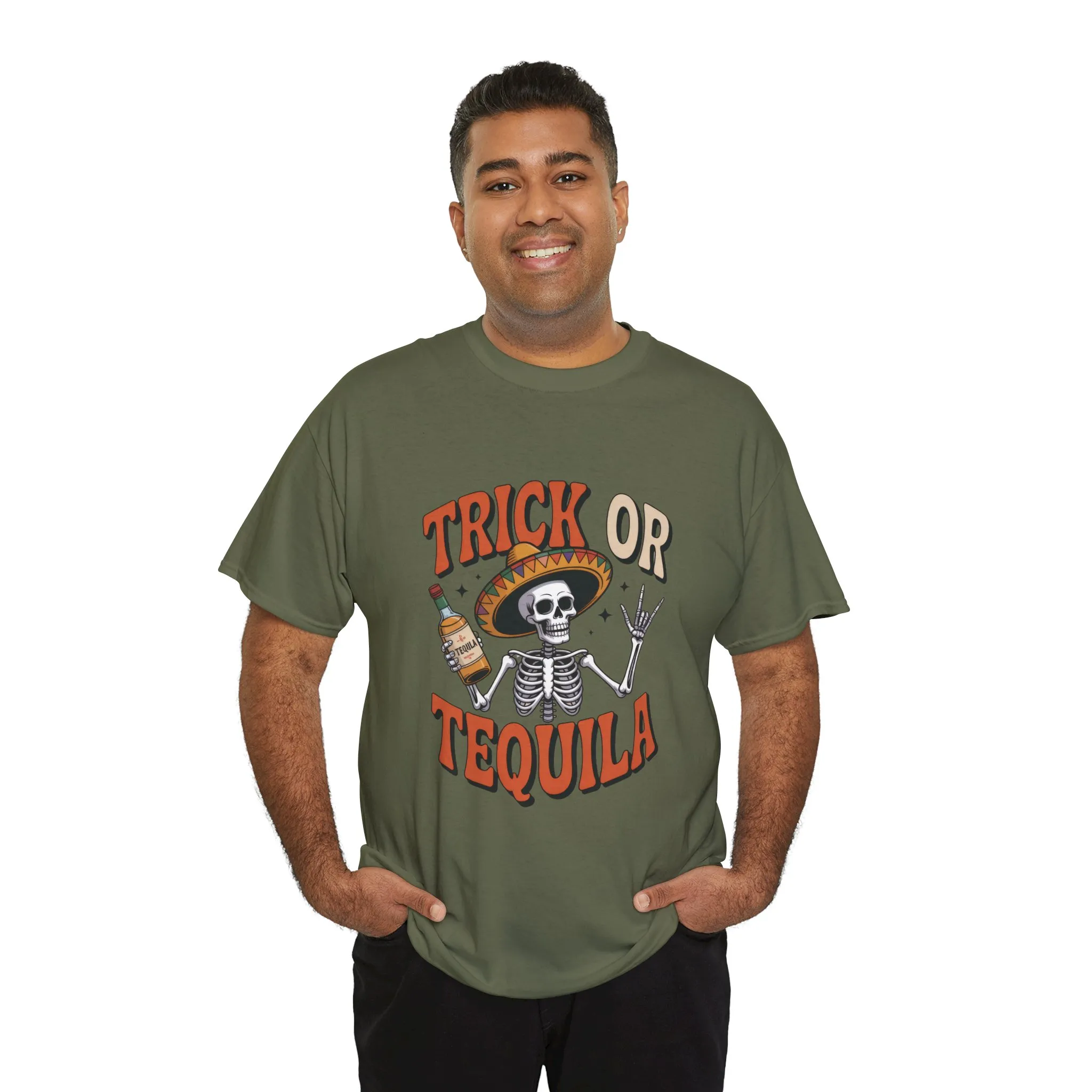Trick or Tequila Skeleton Men's T-Shirt , Funny Halloween Drinking Party Tee for Men - Image 9