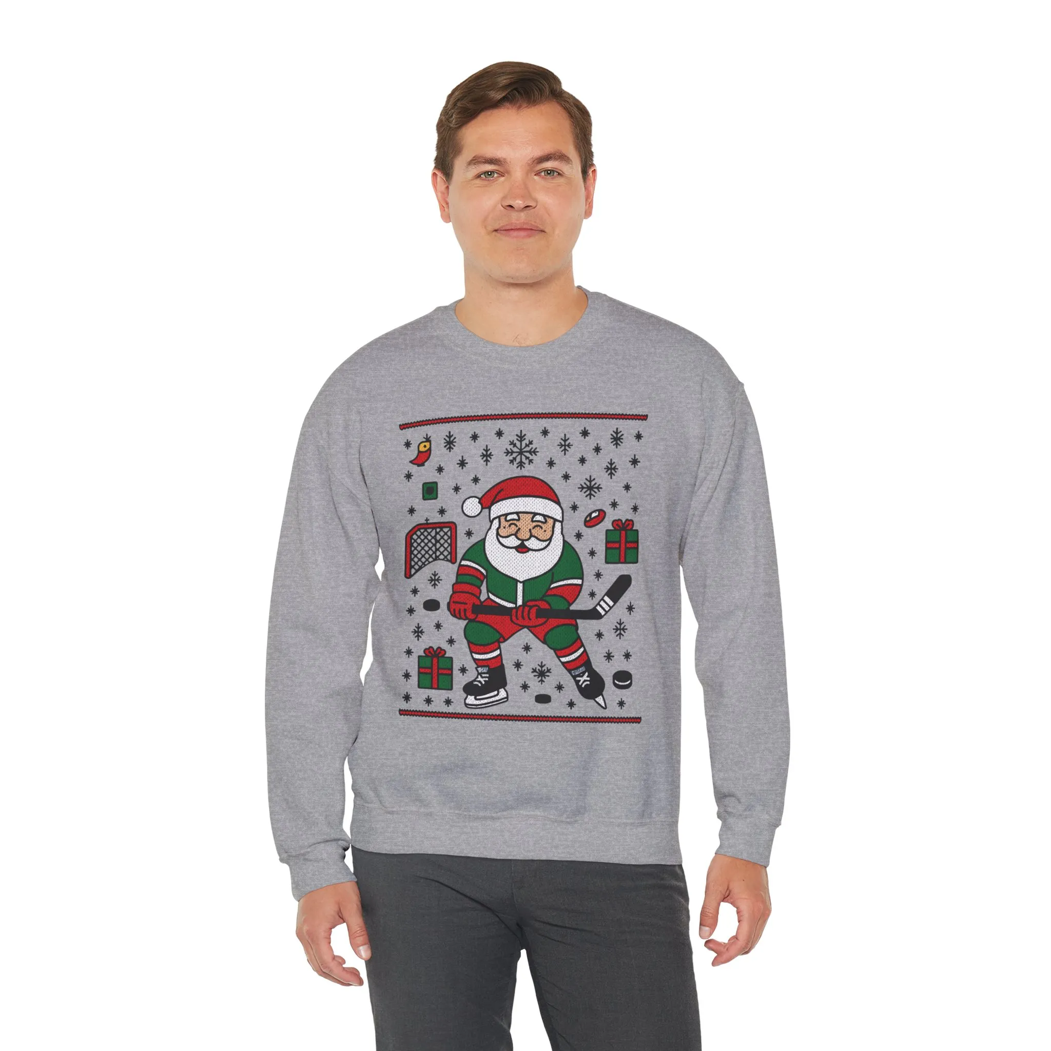 Hockey Santa Men's Christmas Sweatshirt, Funny Sports Holiday Jumper - Image 6