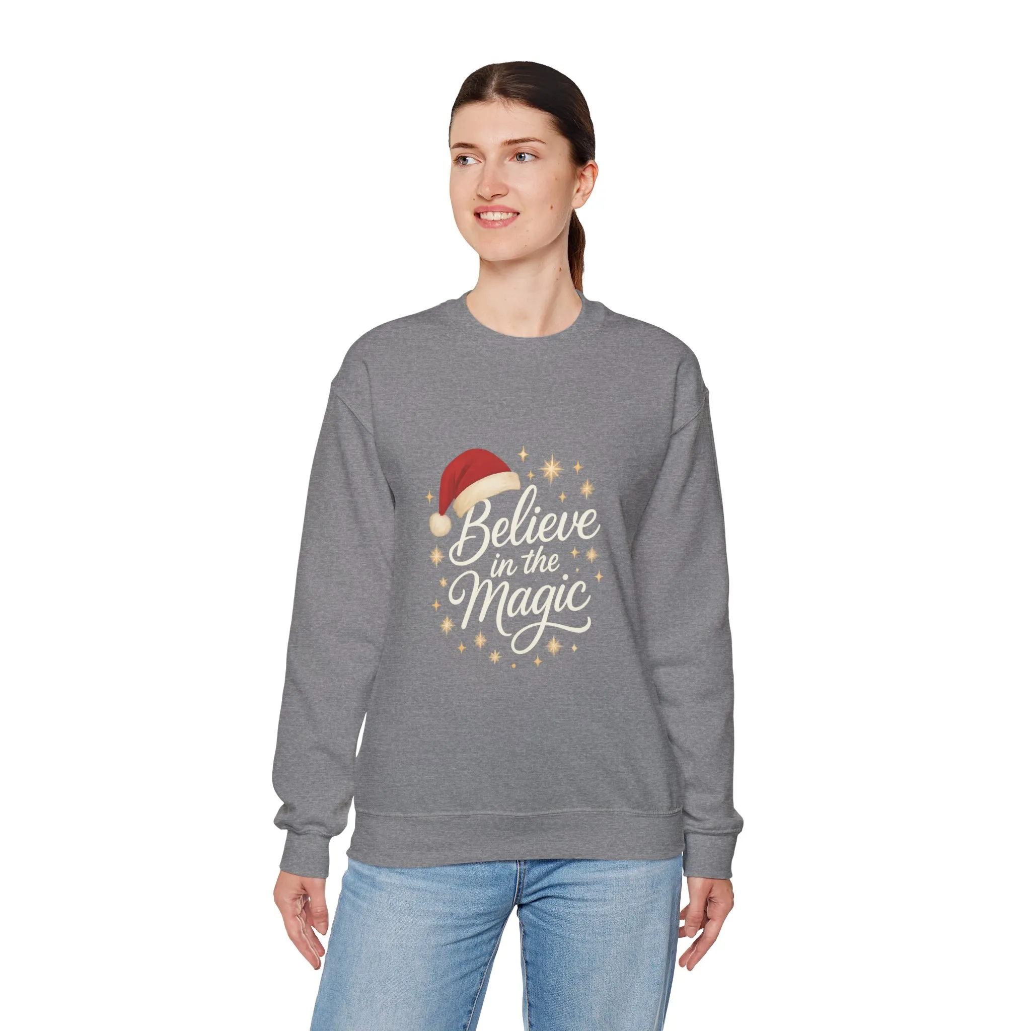 Believe in the Magic Women's Christmas Shirt, Santa Hat Holiday Cozy Sweatshirt, Women's Heavy Blend™ Crewneck Sweatshirt - Image 9
