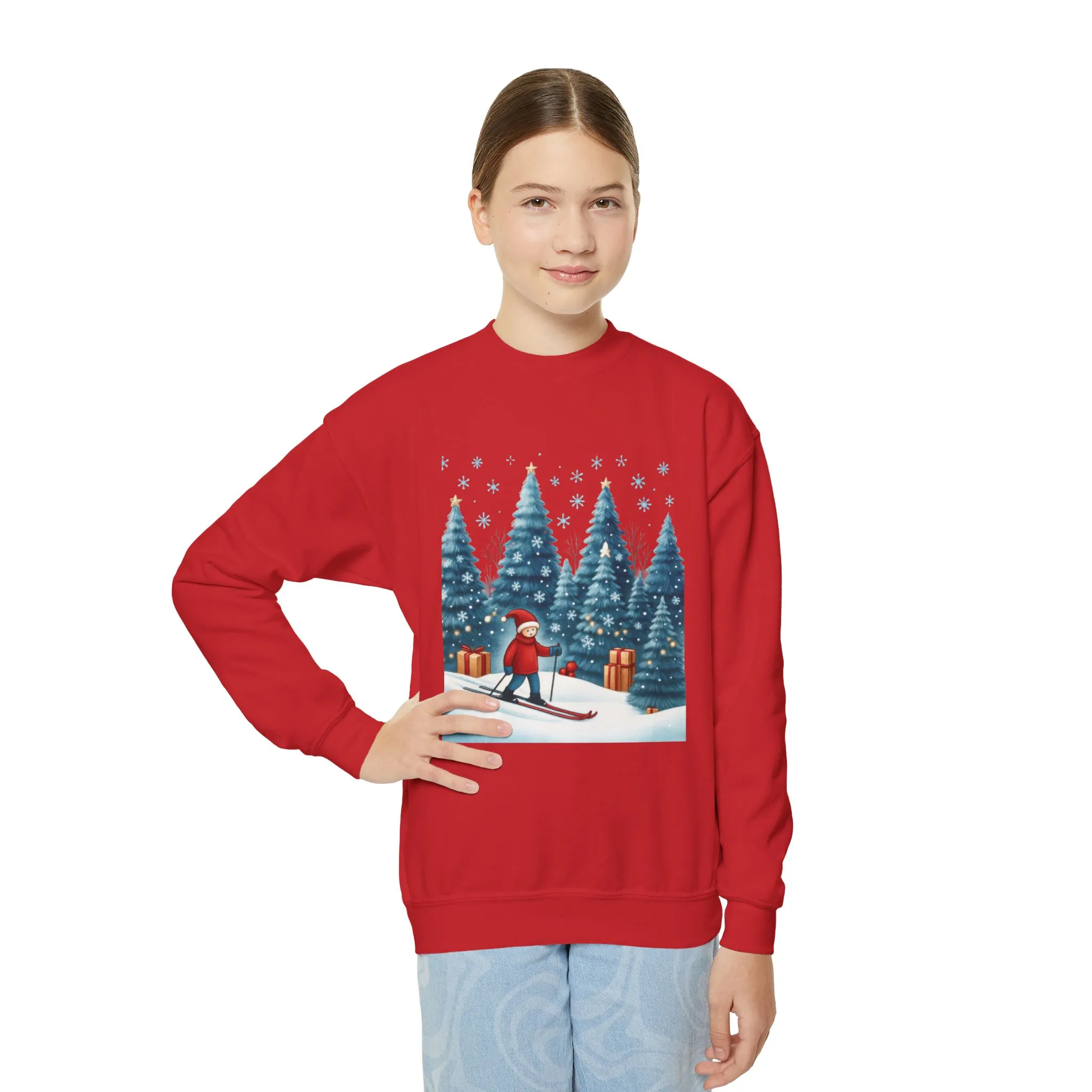 Kids Christmas Skiing Sweatshirt, Cute Holiday Winter Pullover, Youth Crewneck Sweatshirt - Image 14