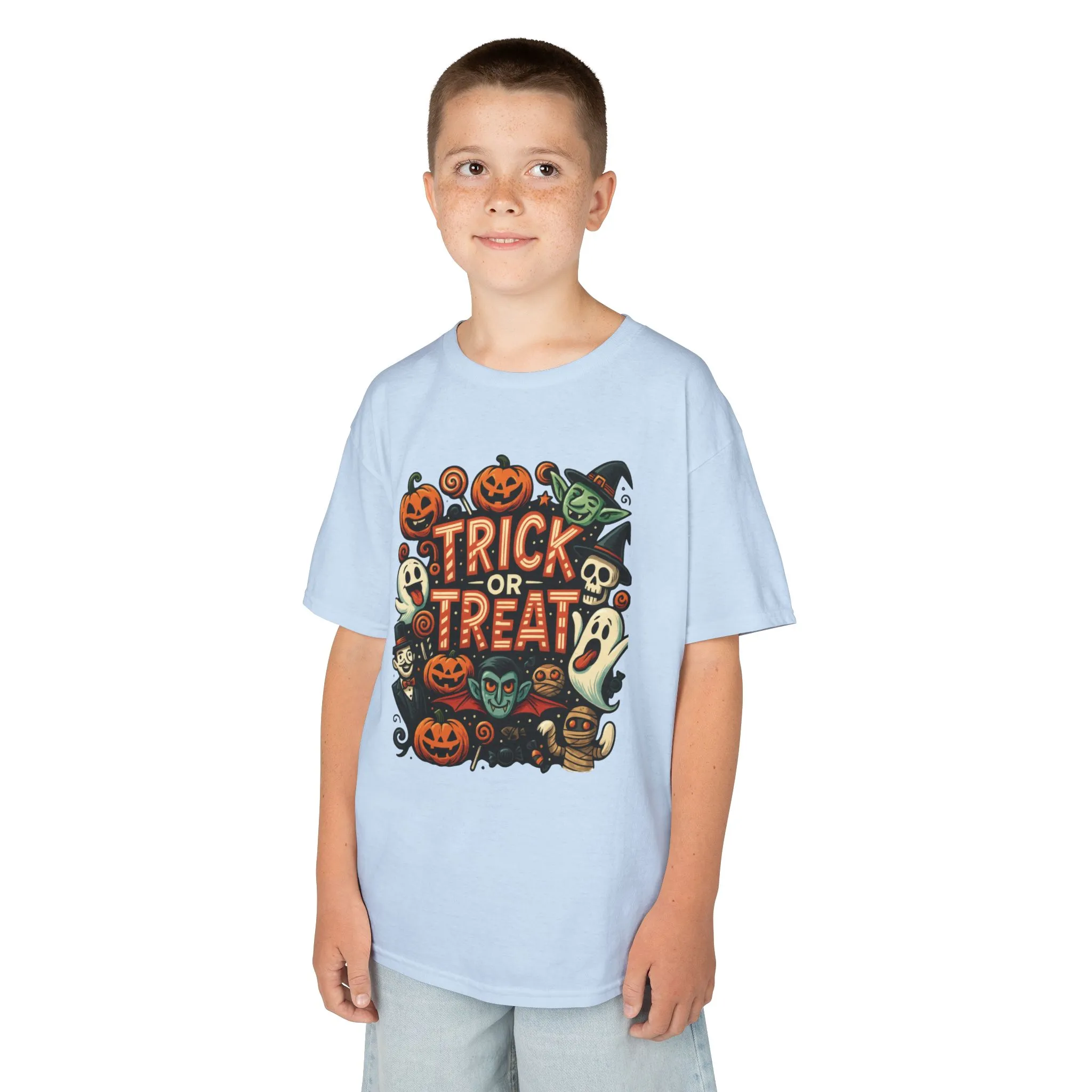 Kids Trick or Treat T-Shirt, Halloween Graphic Tee with Pumpkins, Ghosts & Vampires, Fun Spooky Shirt for Children - Image 12