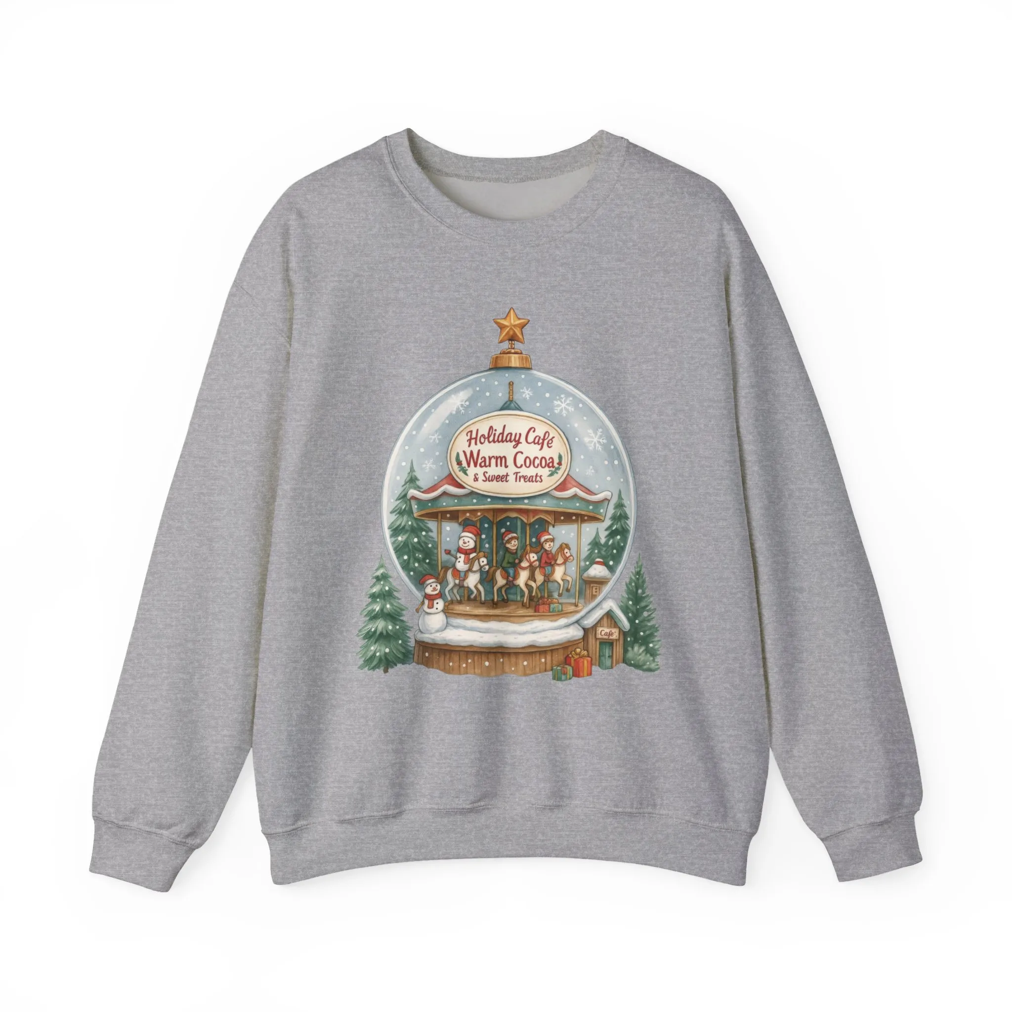 Holiday Café Christmas Sweatshirt, Warm Cocoa Snow Globe Pullover - Image 10
