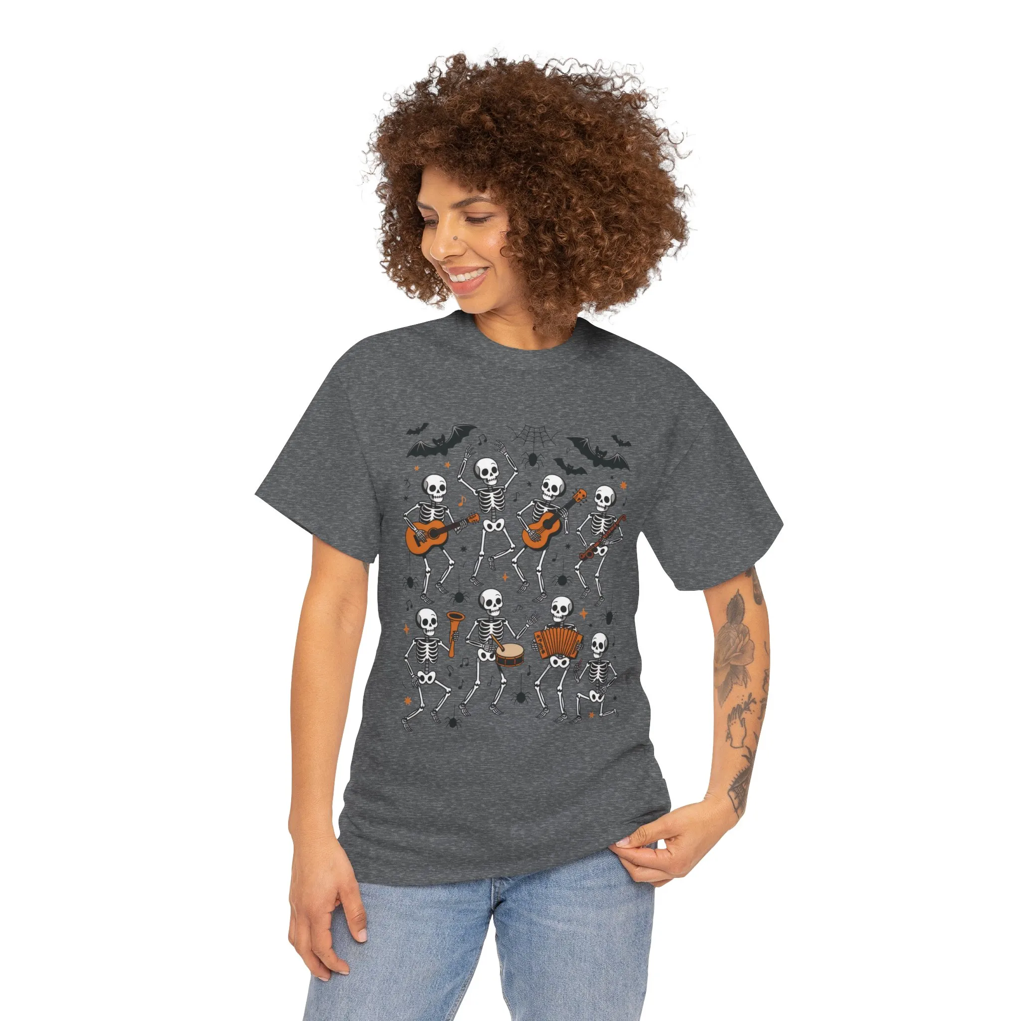 Dancing Skeleton Band Halloween T-Shirt for Women, Funny Spooky Music Tee, Cute Skeleton Party Shirt, Retro Halloween Top Gift Idea - Image 17