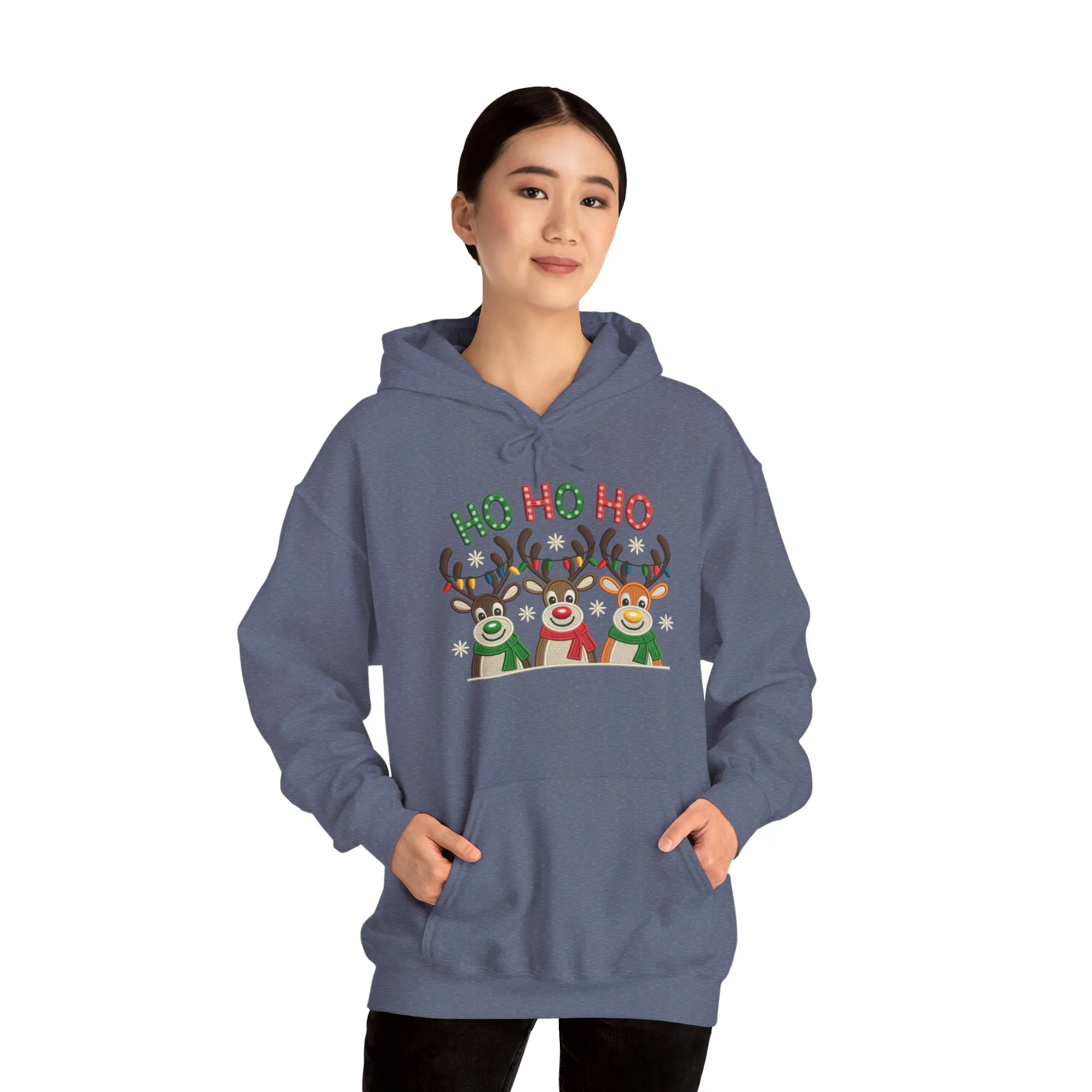 Ho Ho Ho Reindeer Hoodie, Cute Christmas Holiday Pullover for Women - Image 23