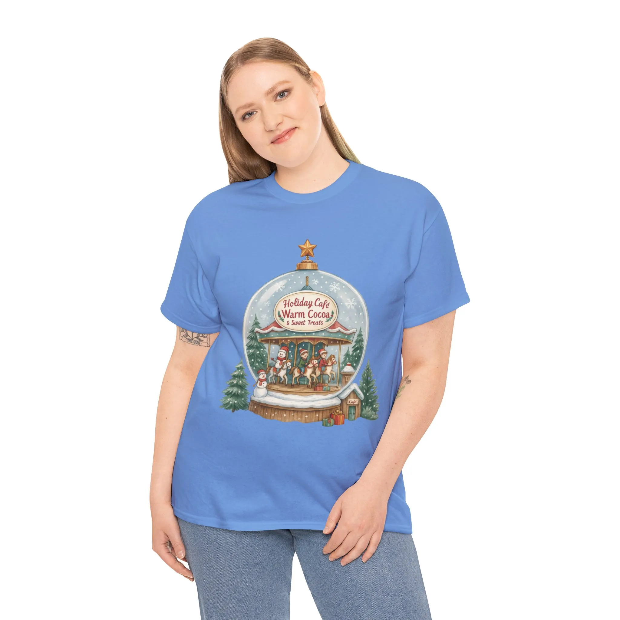 Holiday Café Christmas T-Shirt for Women, Warm Cocoa Carousel Tee - Image 18