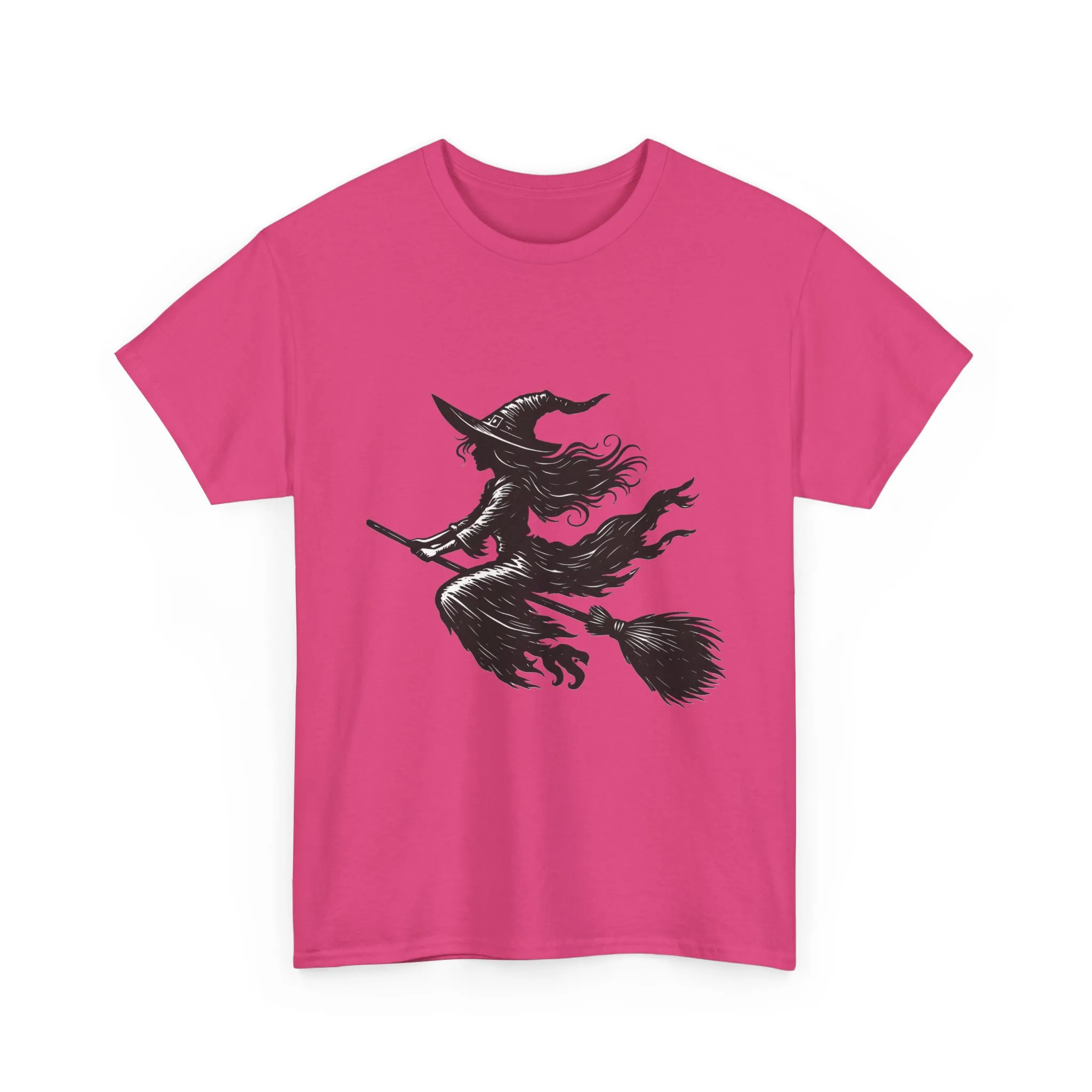 Flying Witch Silhouette Halloween T-Shirt for Women, Vintage Witch on Broom Tee, Spooky Gothic Fall Shirt, Minimal Black Witch Top - Image 25