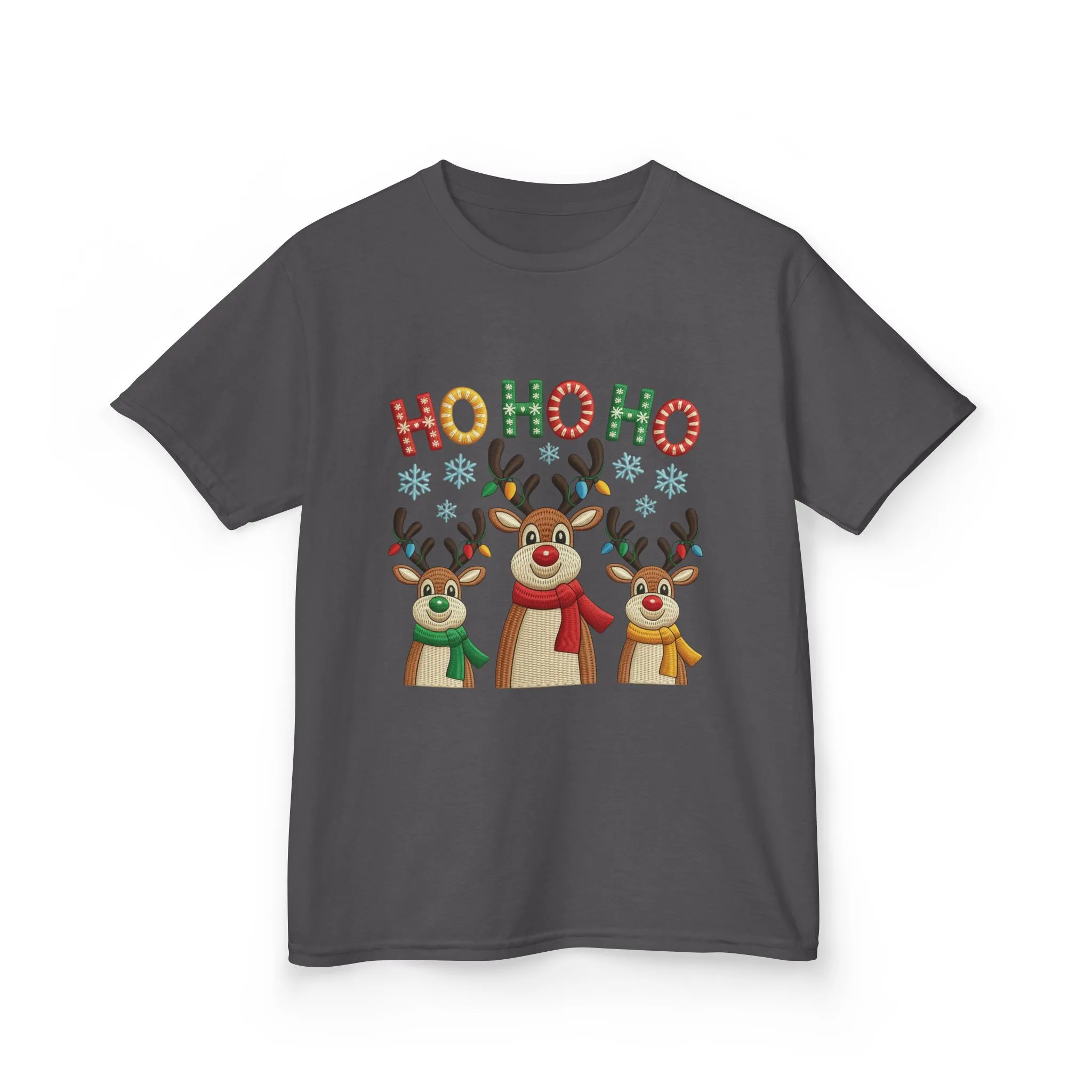 Ho Ho Ho Reindeer T-Shirt for Girl, Cute Christmas Kids Holiday Tee - Image 7