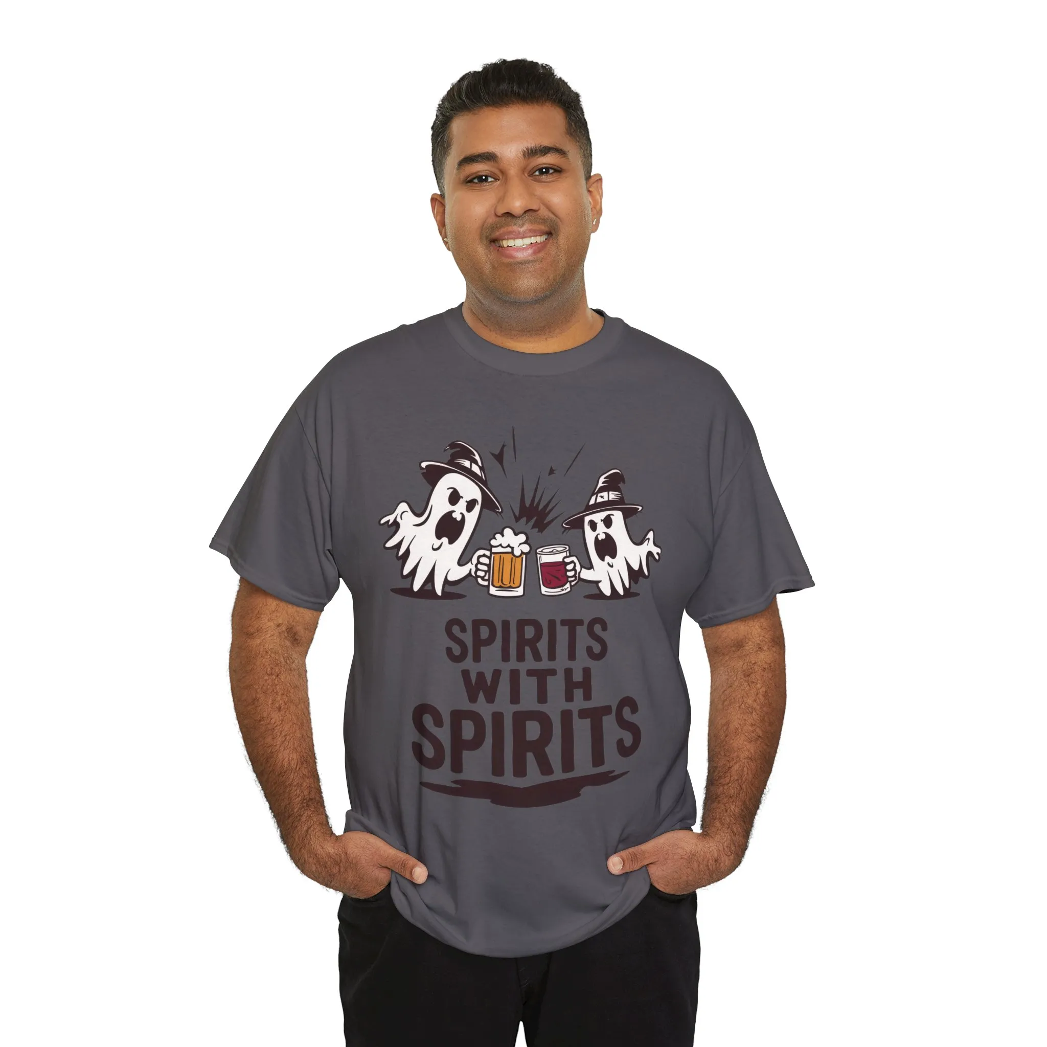 Spirits With Spirits Men's T-Shirt, Funny Ghost Drinking Halloween Party Graphic Tee - Image 24