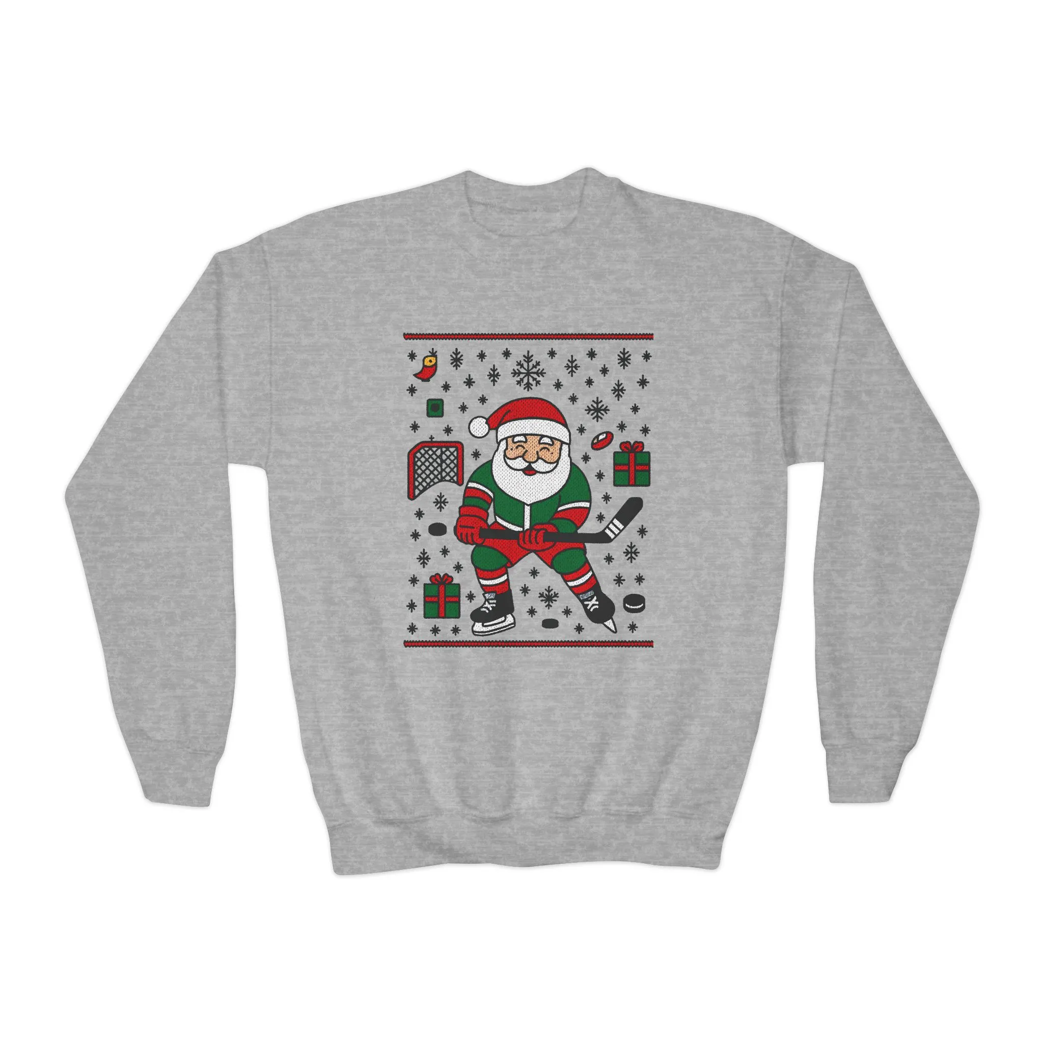 Hockey Santa Youth Christmas Sweatshirt, Funny Sports Holiday Jumper for Boys - Image 2