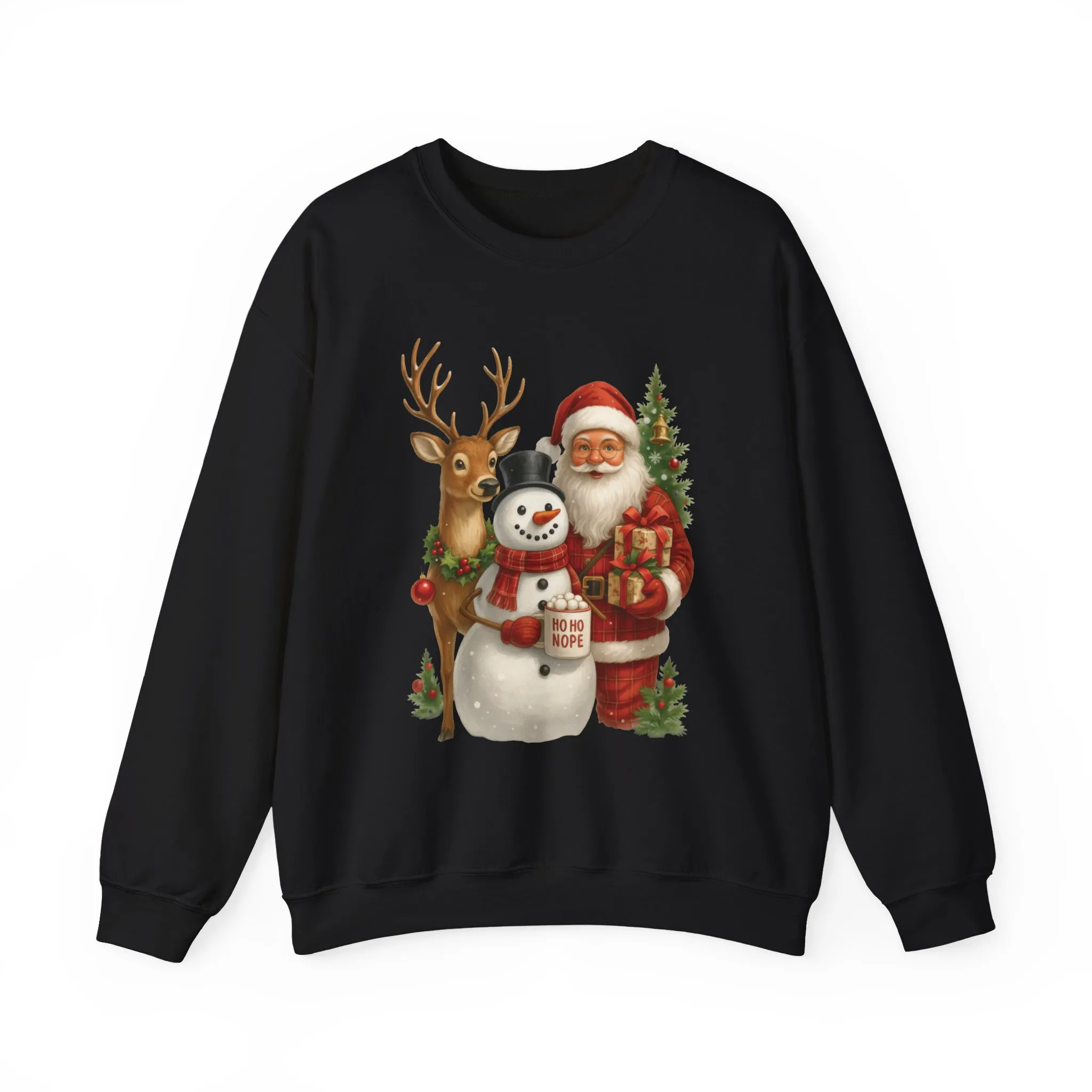 Santa, Snowman - Reindeer Christmas Sweatshirt, Funny Ho Ho Nope Holiday Sweater, Cute Vintage Christmas Jumper for Women - Image 7
