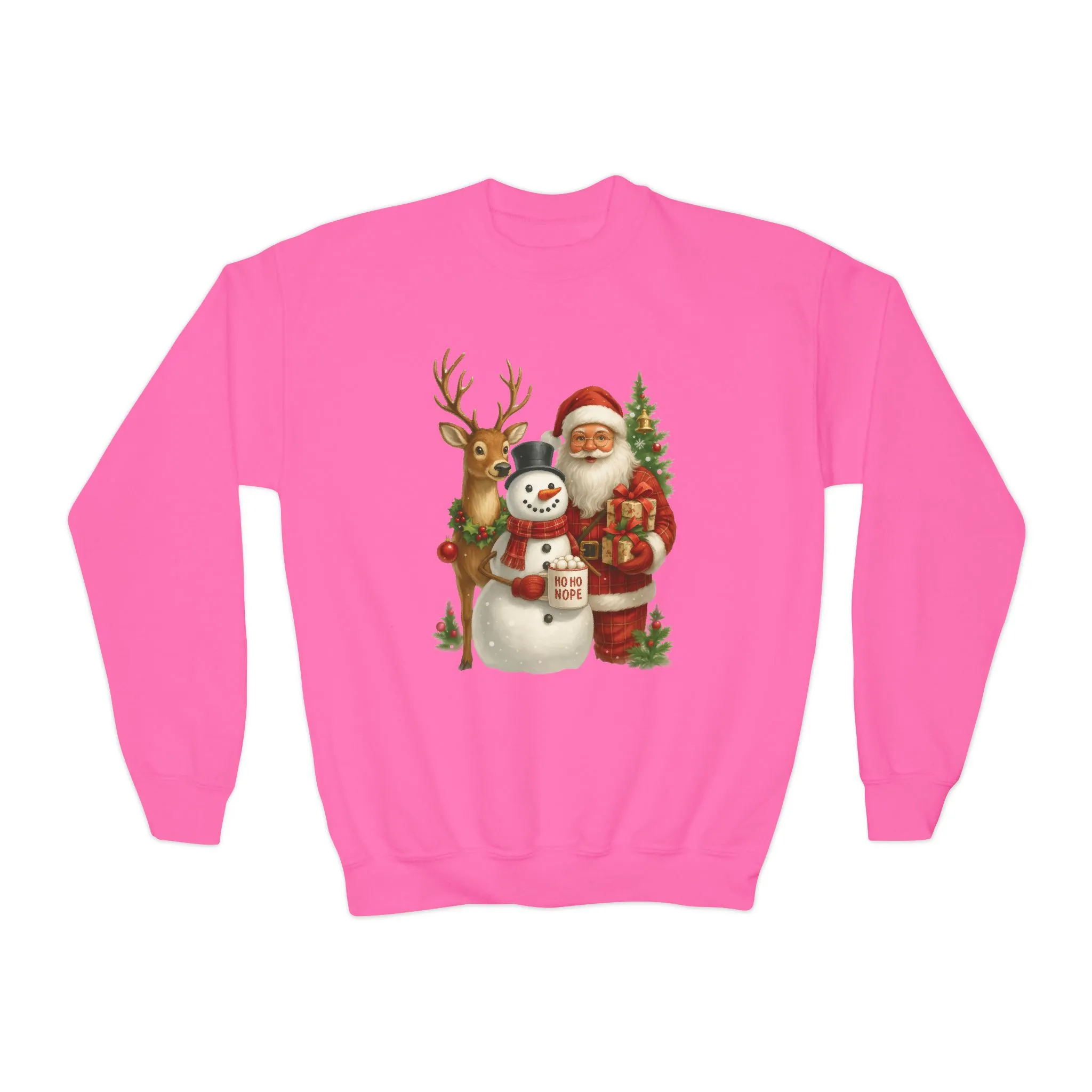 Kids Santa, Snowman - Reindeer Christmas Sweatshirt, Cute Ho Ho Nope Holiday Jumper, Funny Santa Sweater for Girls - Image 19