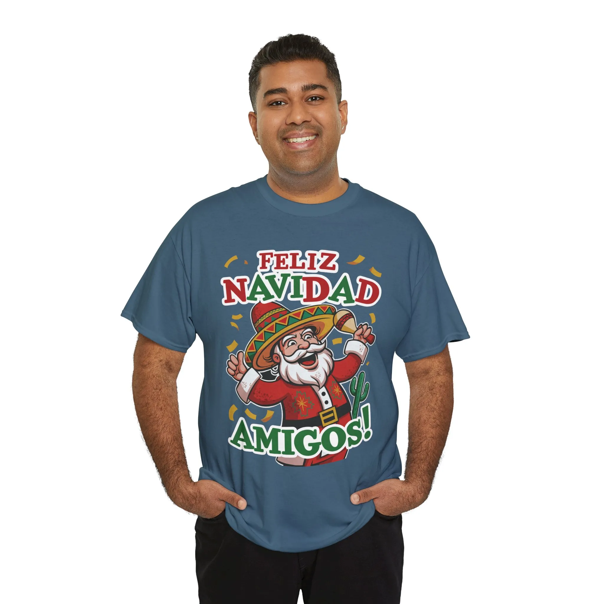 Feliz Navidad Amigos! Funny Mexican Santa Christmas T-Shirt, Latin Holiday Tee, Sombrero Santa Fiesta Shirt - Image 18