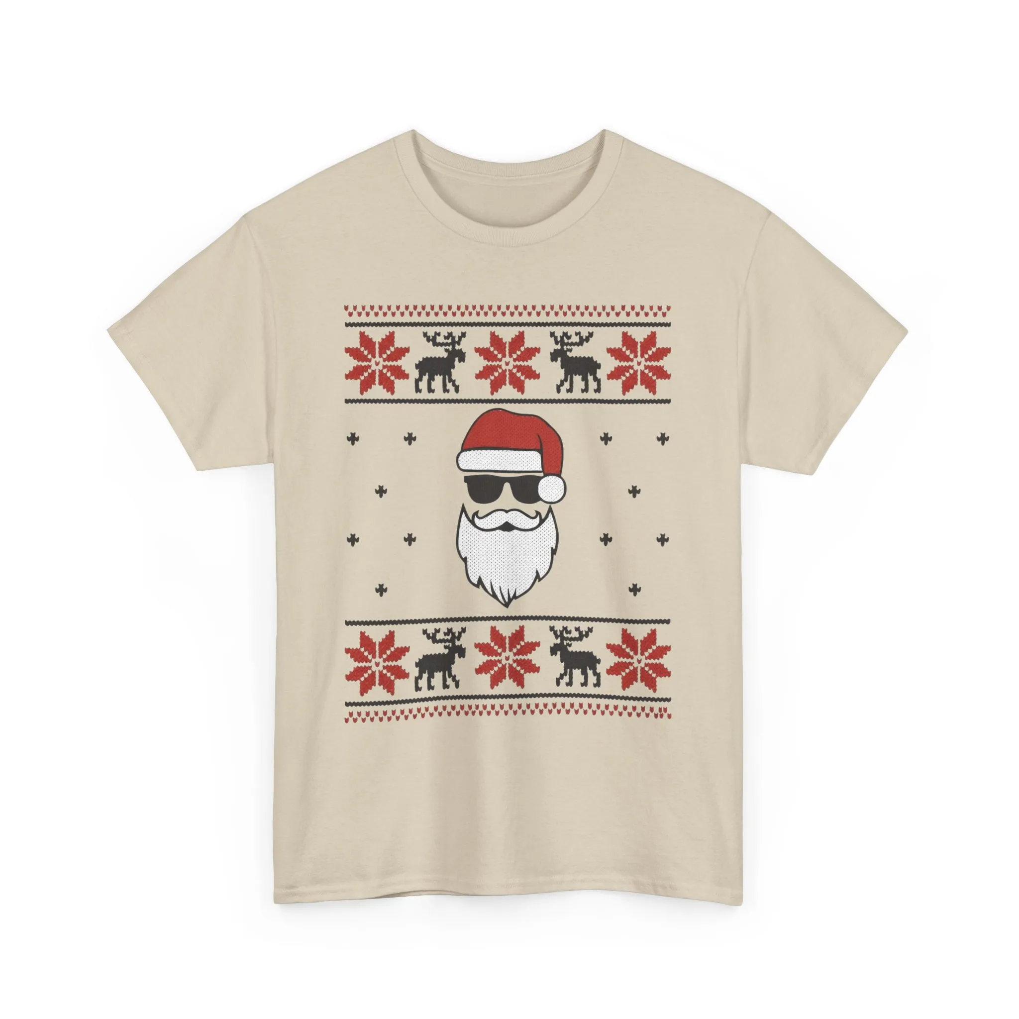 Cool Santa Men's T-Shirt, Funny Christmas Tee, Retro Knit Pattern Holiday Shirt - Image 4