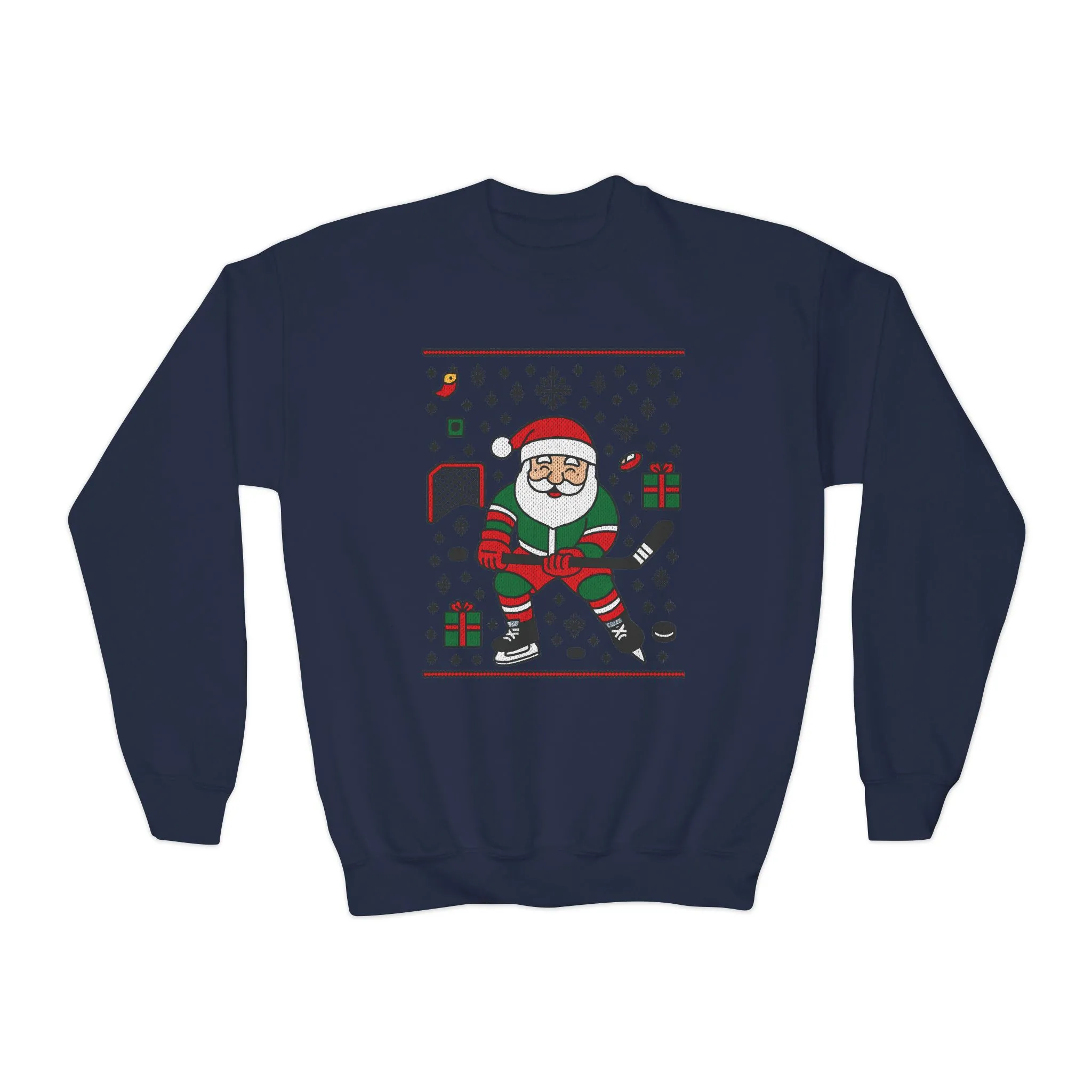Hockey Santa Youth Christmas Sweatshirt, Funny Sports Holiday Jumper for Boys - Image 9
