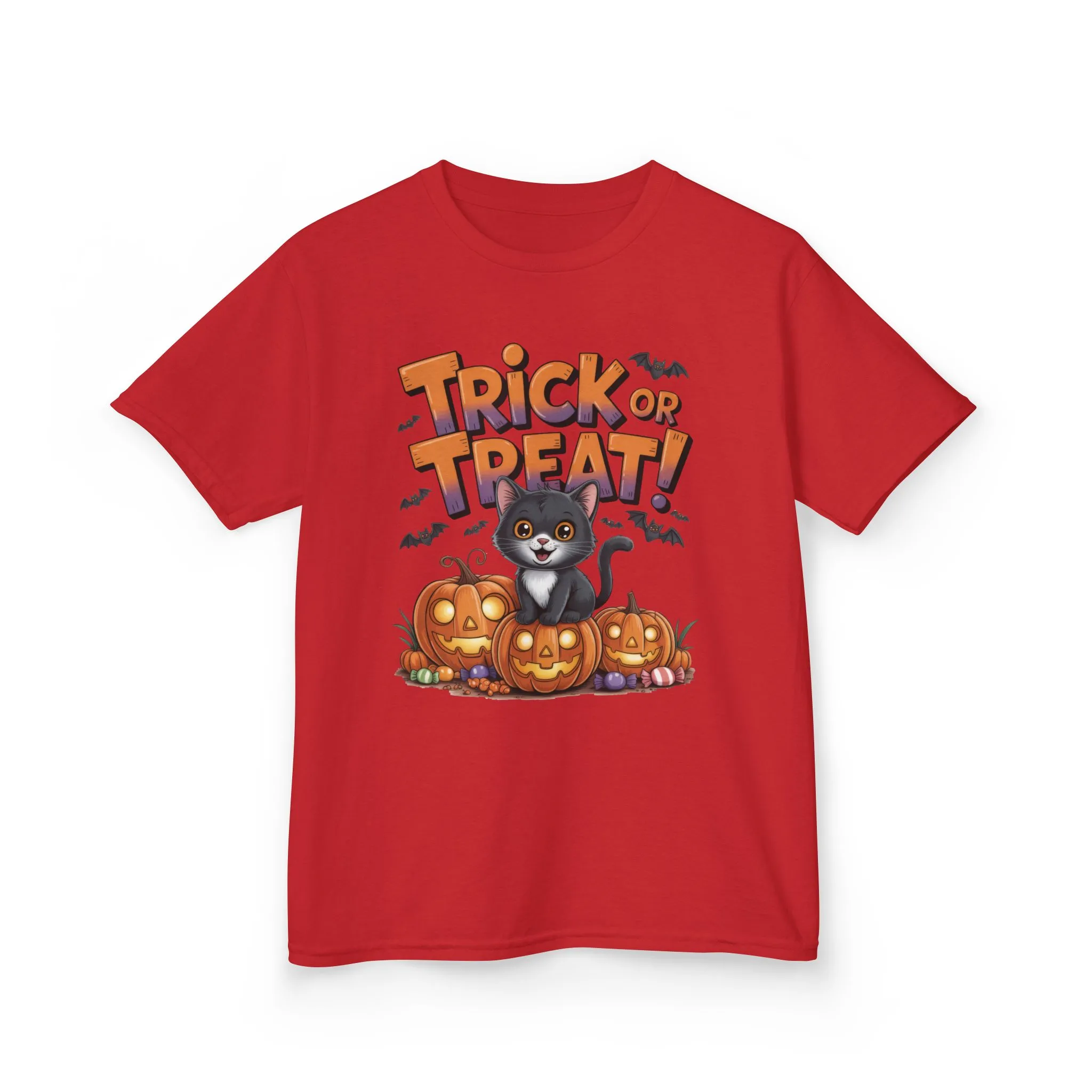 Girls Cute Black Cat Trick or Treat Halloween T-Shirt, Funny Pumpkin Cat Tee, Spooky Fall Shirt for Kids, Matching Family Halloween Shirts - Image 25