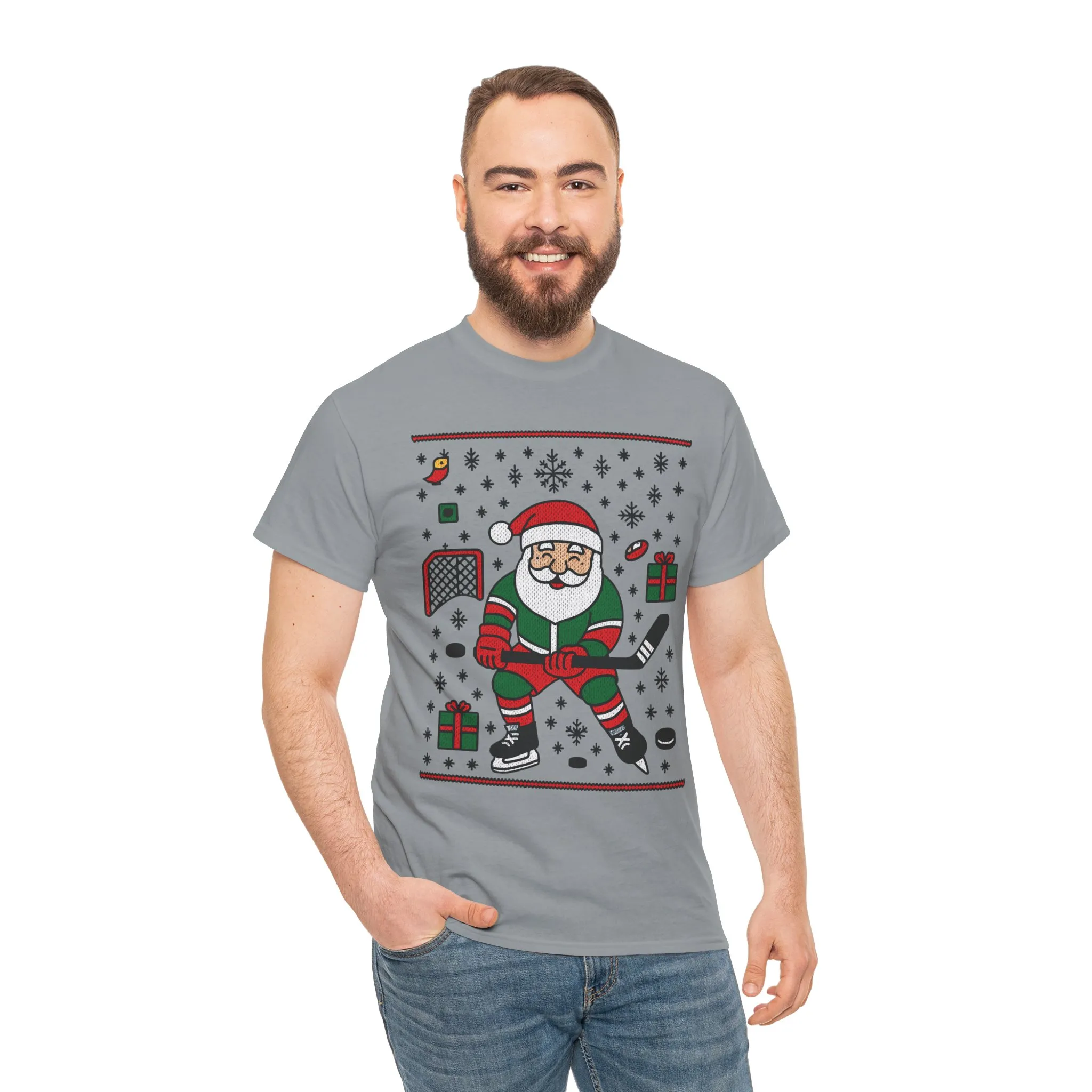 Hockey Santa Men's Christmas T-Shirt, Funny Sports Holiday Tee - Image 11