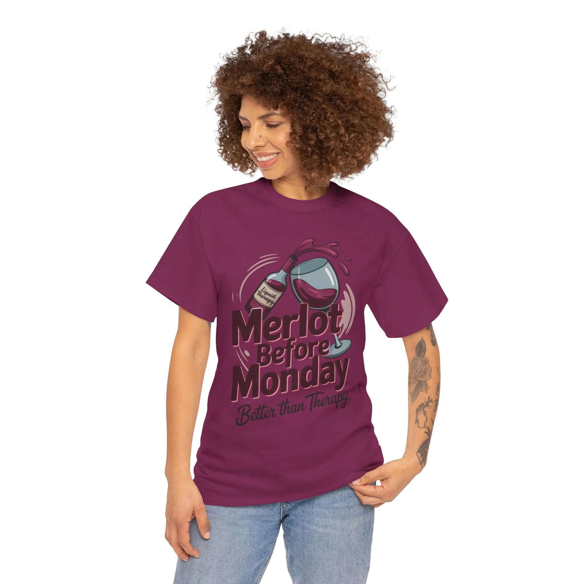 Merlot Before Monday Shirt Women, Funny Wine Tee, Better Than Therapy Tee, Wine Lover Gift - Image 26